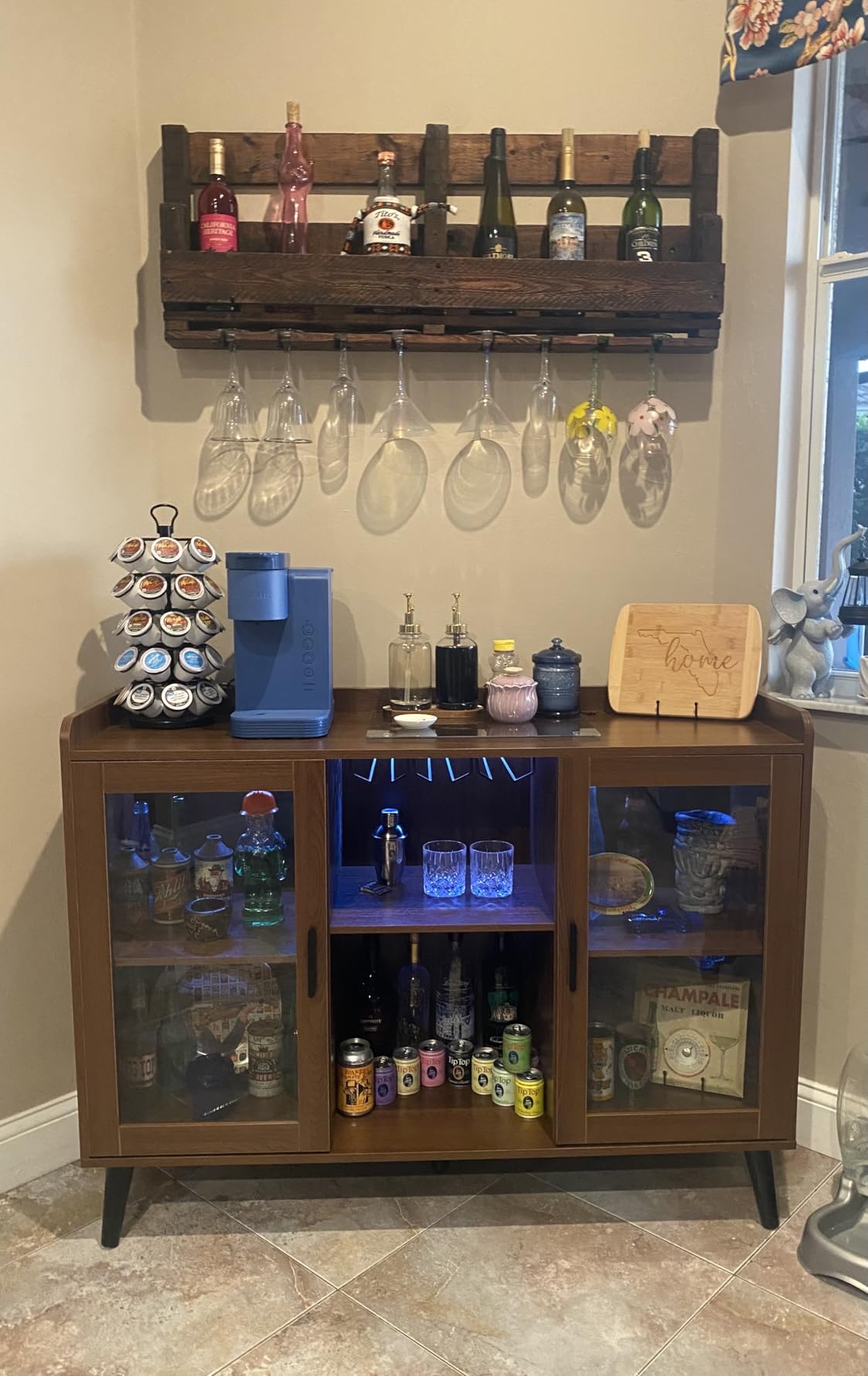Loomie Wine Bar Cabinet with LED Light, Home Coffee Cabinet w/ Wine & Glass Holder | Kitchen Buffet Sideboard with Storage Shelf, Freestanding Liquor Cabinet for Living Room, Dining Room customer photo 1