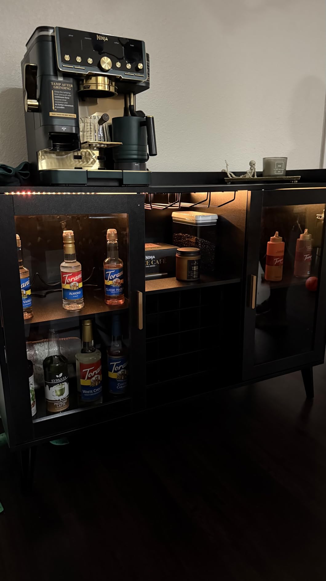Loomie Wine Bar Cabinet with LED Light, Home Coffee Cabinet w/ Wine & Glass Holder | Kitchen Buffet Sideboard with Storage Shelf, Freestanding Liquor Cabinet for Living Room, Dining Room customer photo 2