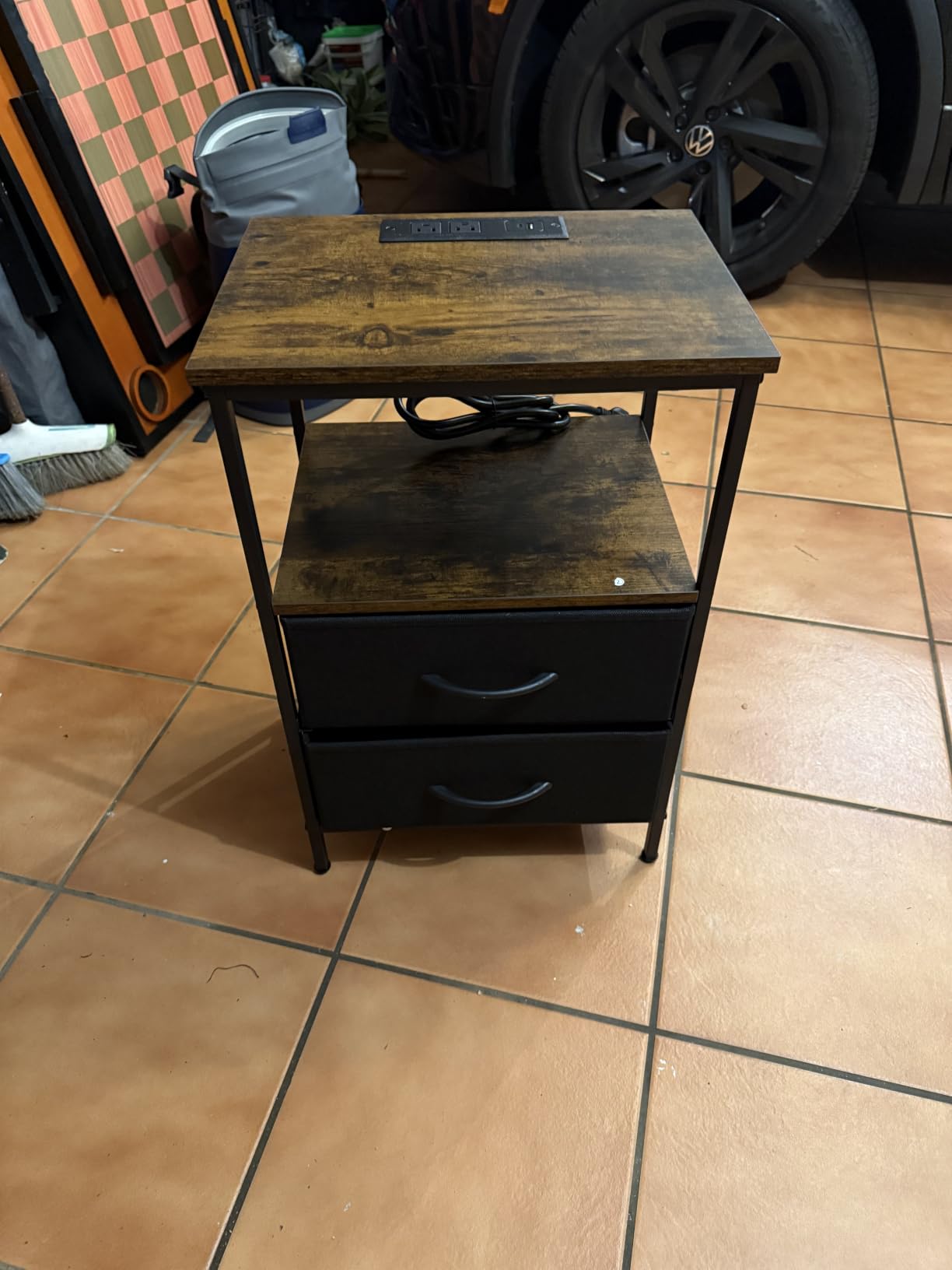 Huuger Nightstand with Charging Station, 27.6 Inch Bedside Table with Fabric Drawers, End Table with USB Ports and Outlets customer photo 1