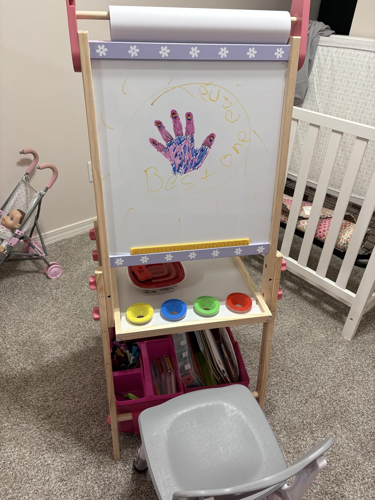 Kids Easel Including 100+ Accessories, Rundad Double Sided Wooden Easel for Kids Age 3-8 with Magnetic Chalkboard & Painting Board, Free Height Adjustable Art Easel Supplies for Toddlers customer photo 1