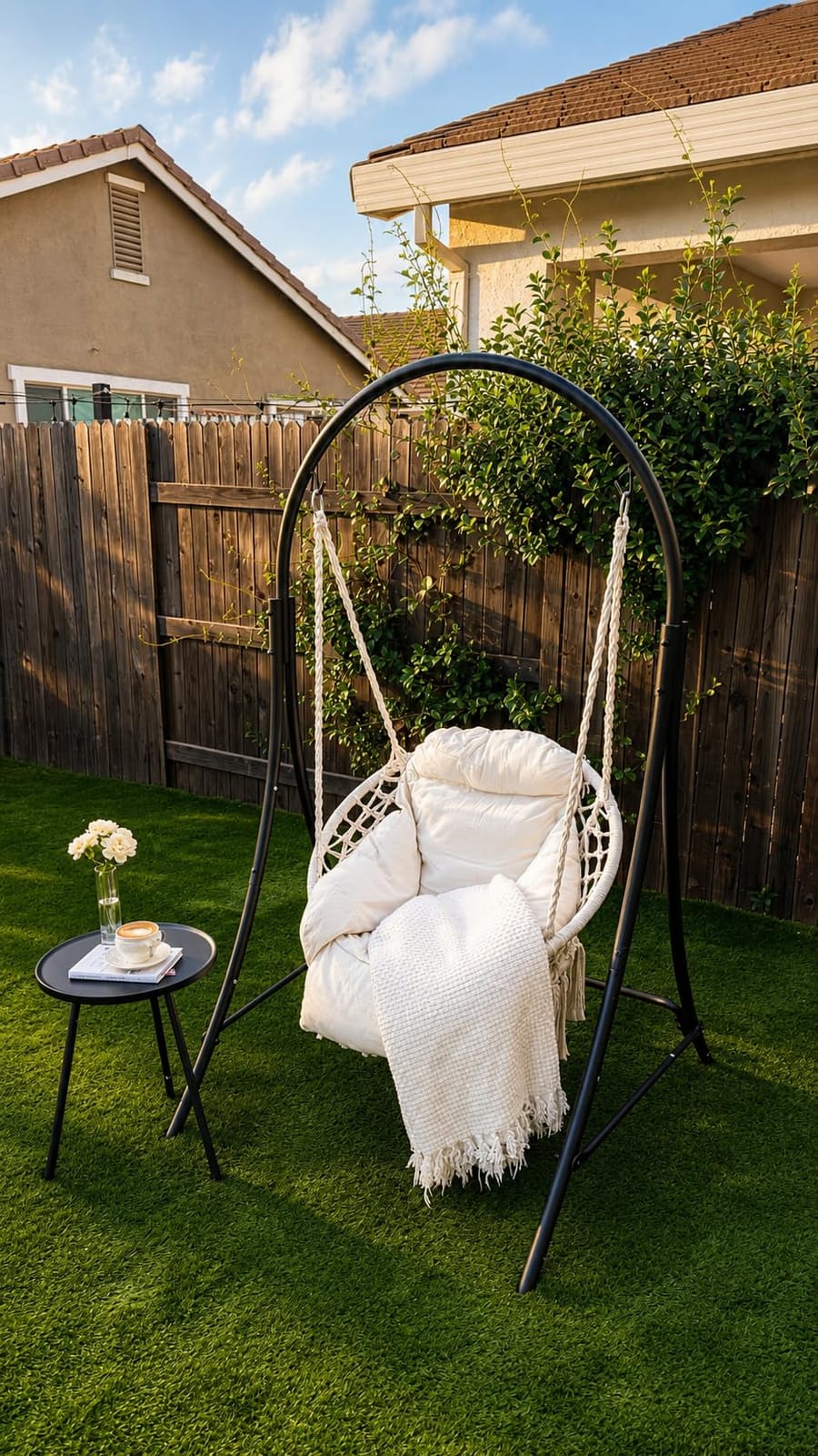 ANOW Hanging Swing Chair with Stand Included, Heavy Duty Hammock Chair with Stand and Removable Padded Cushion, Max 400 Lbs, Dark Grey customer photo 1