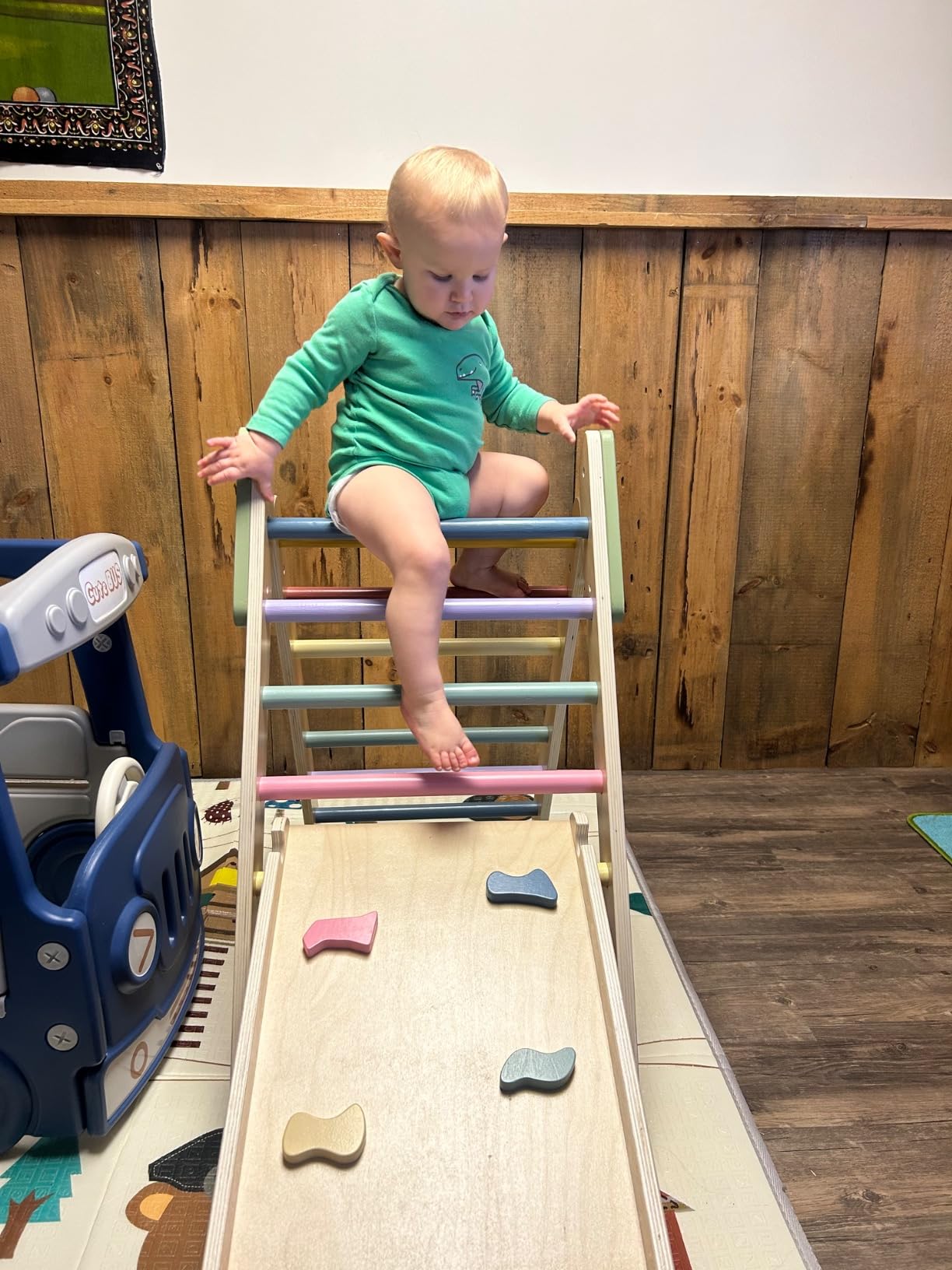 LOL-FUN Foldable Pikler Triangle Climbing Toy with Slide for Toddlers 1-3 | Sturdy solid wood construction supports up to 110 lbs, water-based paint, anti-slip rubber base designed safe for ages 1-3 customer photo 1