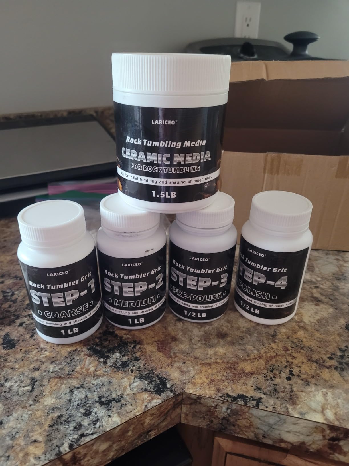 Rock Tumbler Grit and Polish Refill Set with Ceramic Media, 4.5 lb | 4-Step Professional Stones Polishing, 1.5 lb Ceramic Filler Media customer photo 1