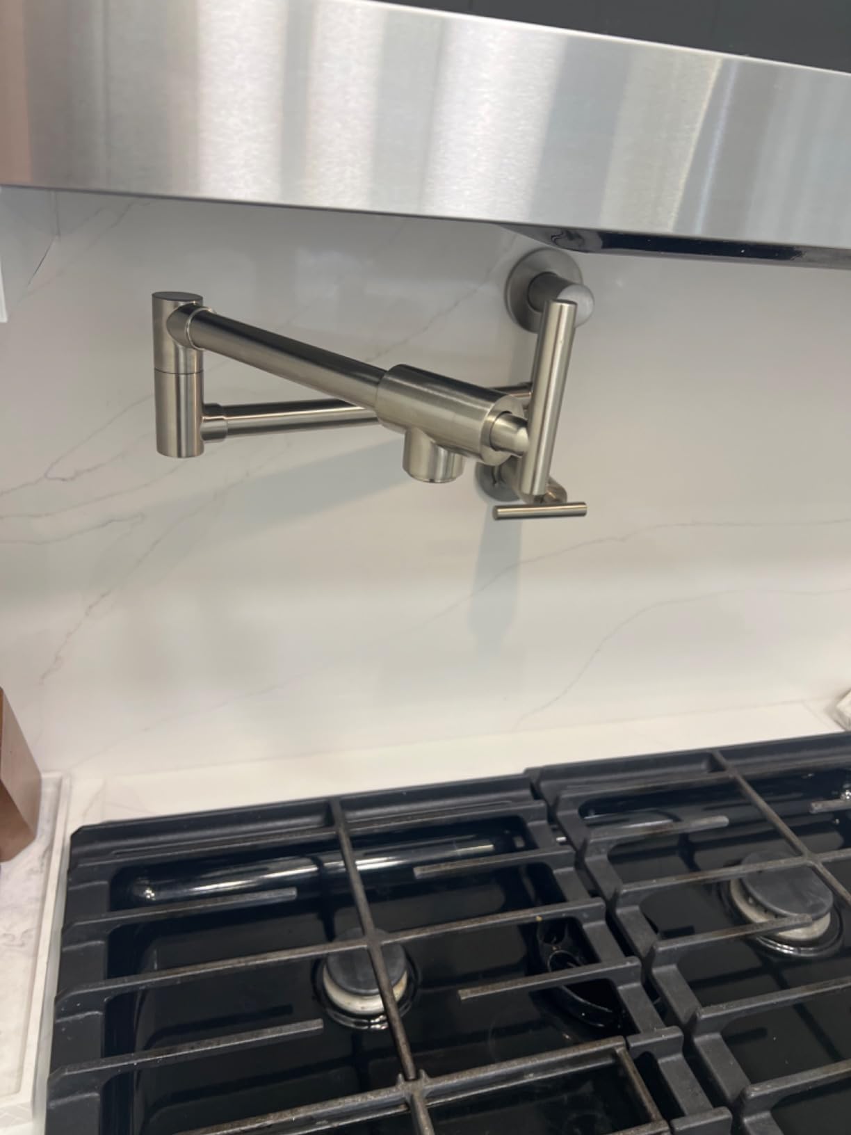 Pot Filler Faucet Brushed Nickel: WOWOW Single Hole Wall Mount Stove Faucet, Brass Pot Filler with Double Joint Swing Arms customer photo 1