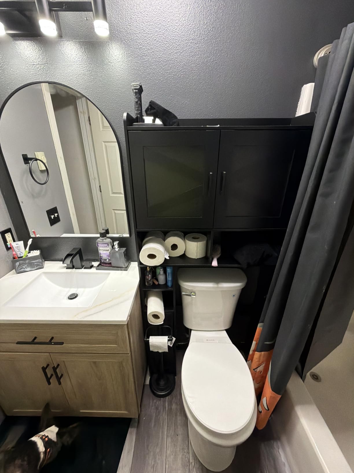 Homhedy Wooden Over The Toilet Storage Cabinet with Barn Door | Freestanding Bathroom Storage, Toilet Paper Holder, Adjustable Shelf,Space-Saving, Farmhouse Style, White customer photo 1