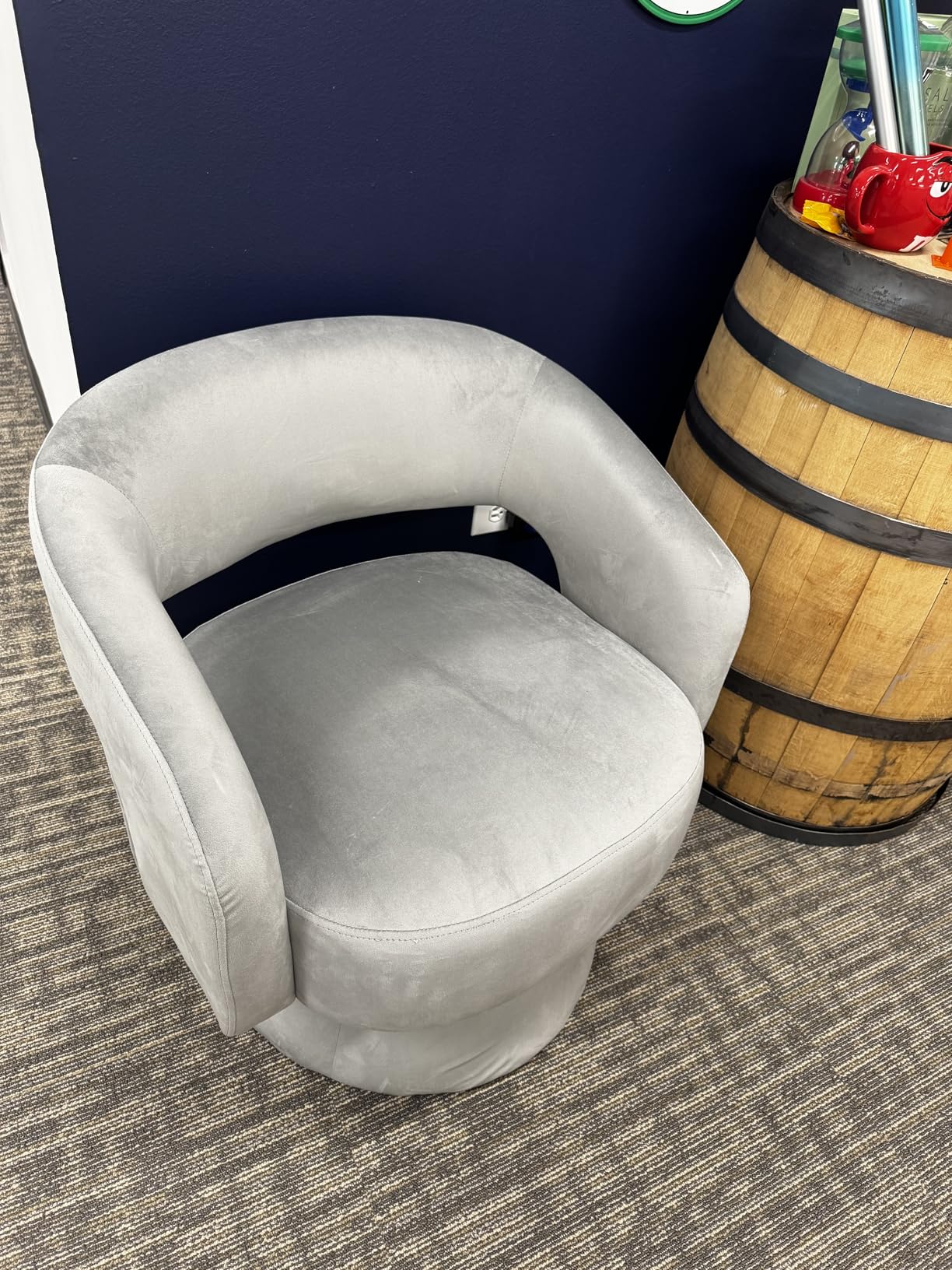 Bonzy Home Swivel Barrel Chair, Velvet Accent Armchair 360 Degree Swivel Club Chair for Living Room Bedroom Reception Room, Grey customer photo 2