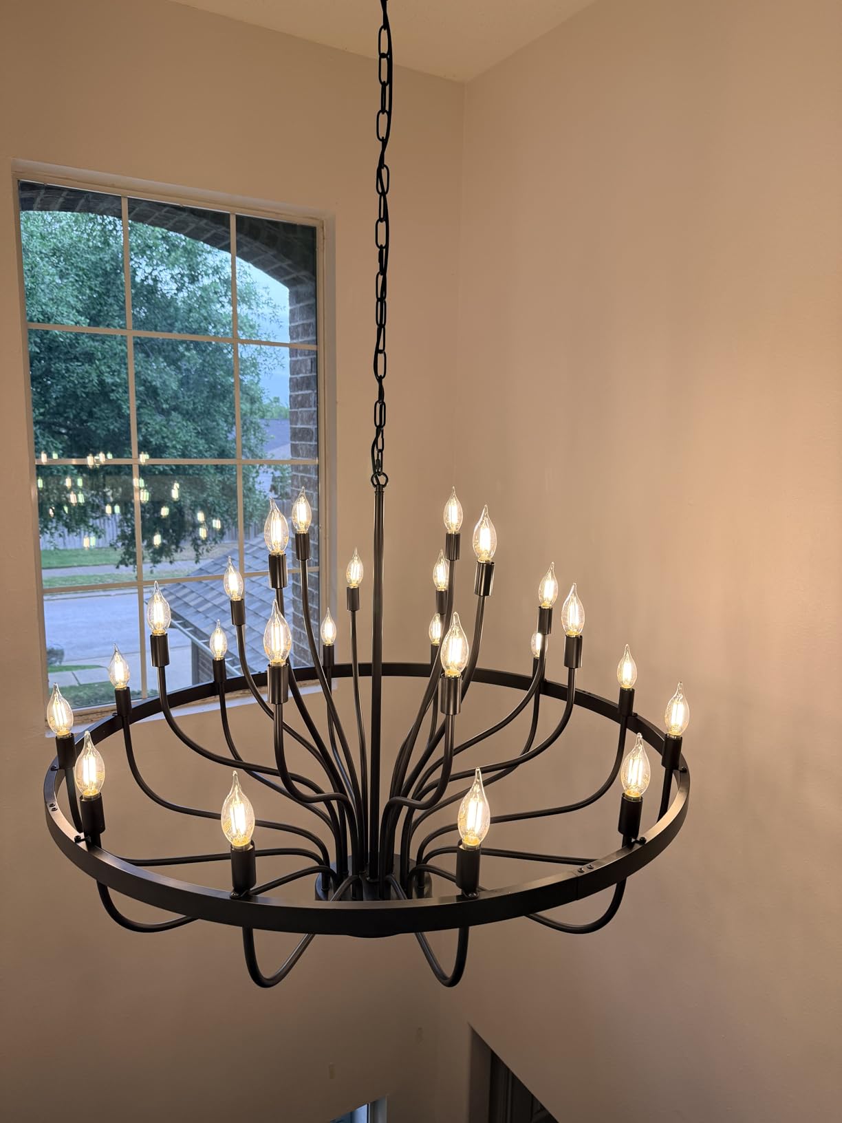 Large Gold Chandelier 24-Light 39in Wagon Wheel Light for High Ceilings | 3-Tier Foyer Chandelier for Entryway, Dining Room Light Fixture, Living Room Farmhouse Ceiling Light customer photo 1