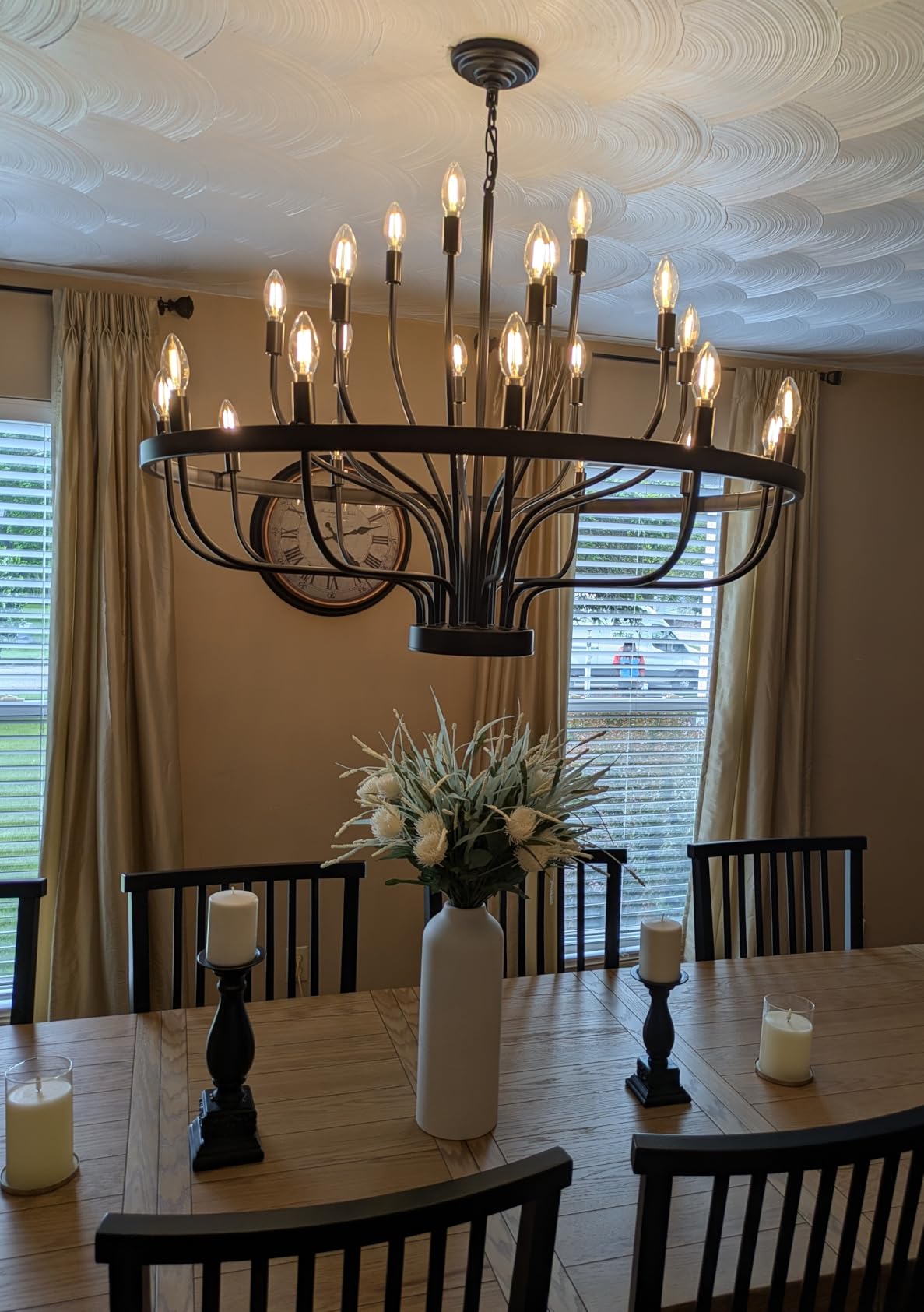Large Gold Chandelier 24-Light 39in Wagon Wheel Light for High Ceilings | 3-Tier Foyer Chandelier for Entryway, Dining Room Light Fixture, Living Room Farmhouse Ceiling Light customer photo 2