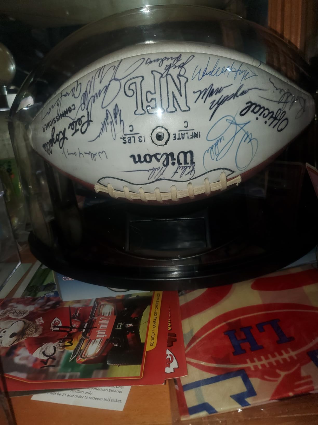 Full Size Autographed Football Display Case with Custom Label by Balldome | Full-color custom label included. UV-protected acrylic dome. Fits full-size footballs. Made in USA. customer photo 1