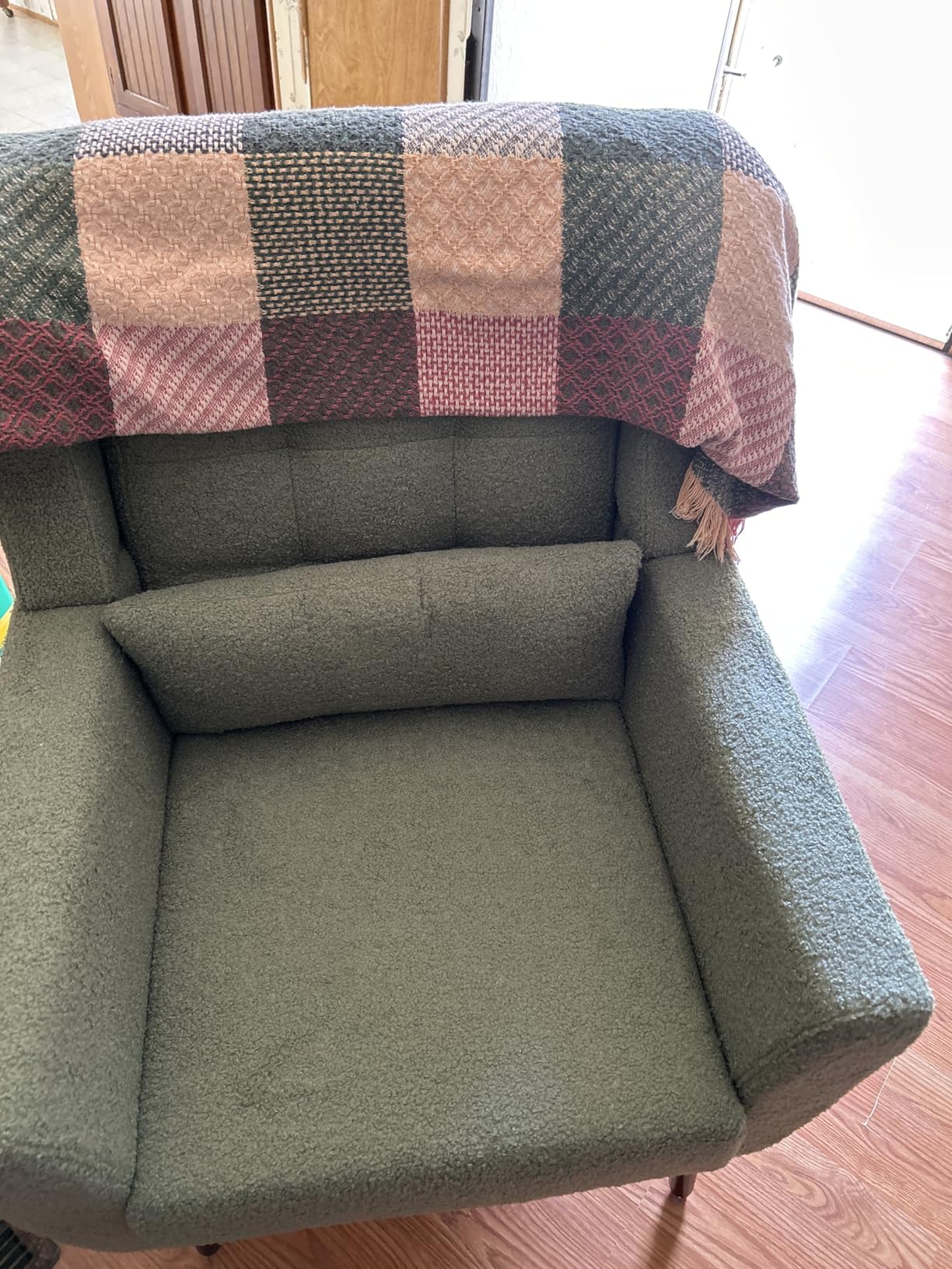 Modern Accent Chair Chenille Fabric Upholstered Tufted Side Wingback Chair, Mid Century Reading Armchair with Waist Pillow Backrest for Living Room Bedroom (Beige) customer photo 1