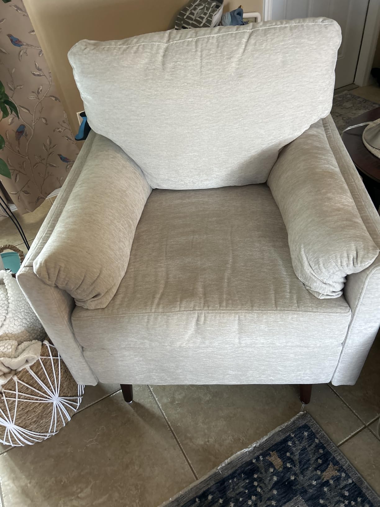 Modern Accent Chair Chenille Fabric Upholstered Tufted Side Wingback Chair, Mid Century Reading Armchair with Waist Pillow Backrest for Living Room Bedroom (Beige) customer photo 2