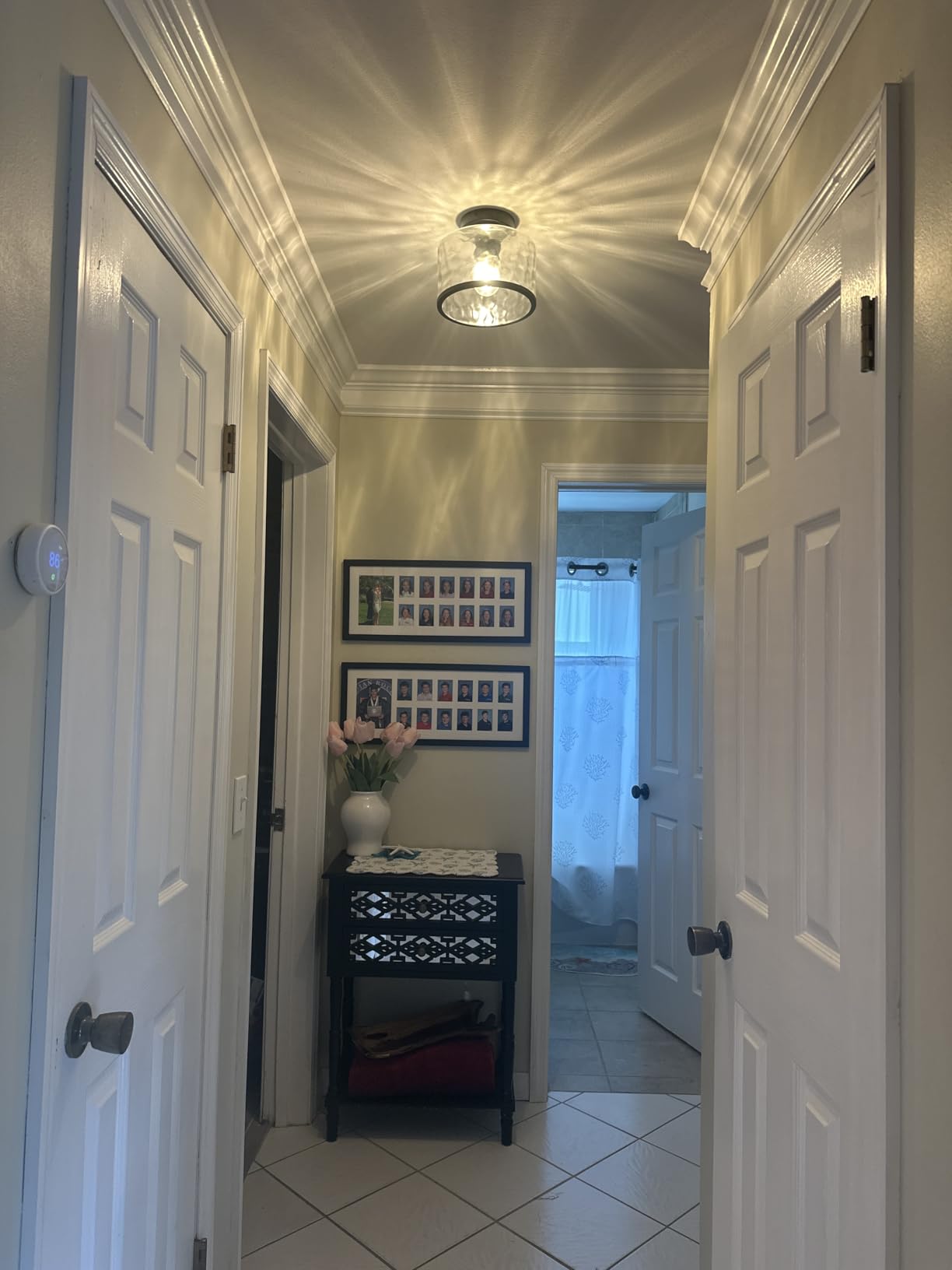 Zlepmlla Glass Ceiling Light, Black Semi Flush Mount with Hammered Glass Shade, Farmhouse Light Fixture for Hallway, Bathroom, Entryway, Kitchen,Living Room customer photo 1