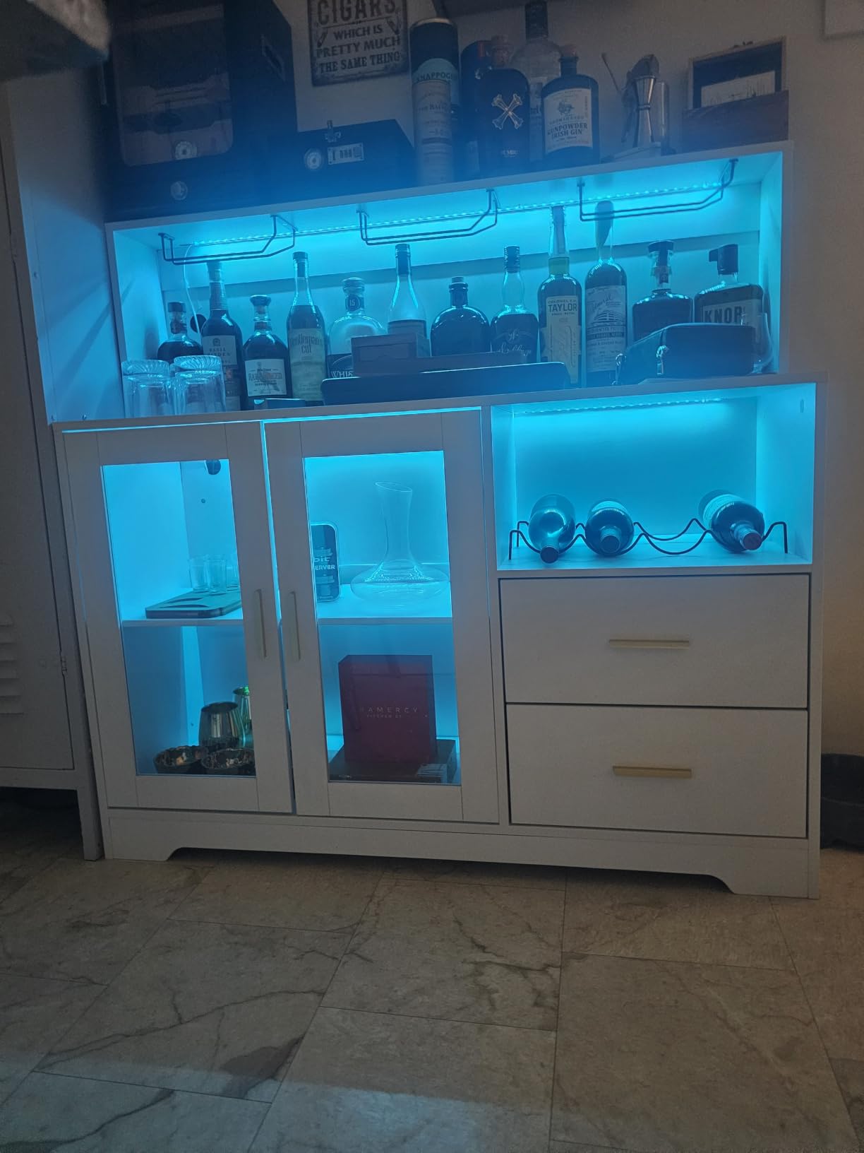 Bar Cabinet for Home with LED Light, Coffee Bar Cabinet w/ Wine & Glass Rack | Wine Cabinets with Drawers & Microwave Stand, Modern Liquor Cabinets for Kitchen, Living Room, Dining Room, Black customer photo 2
