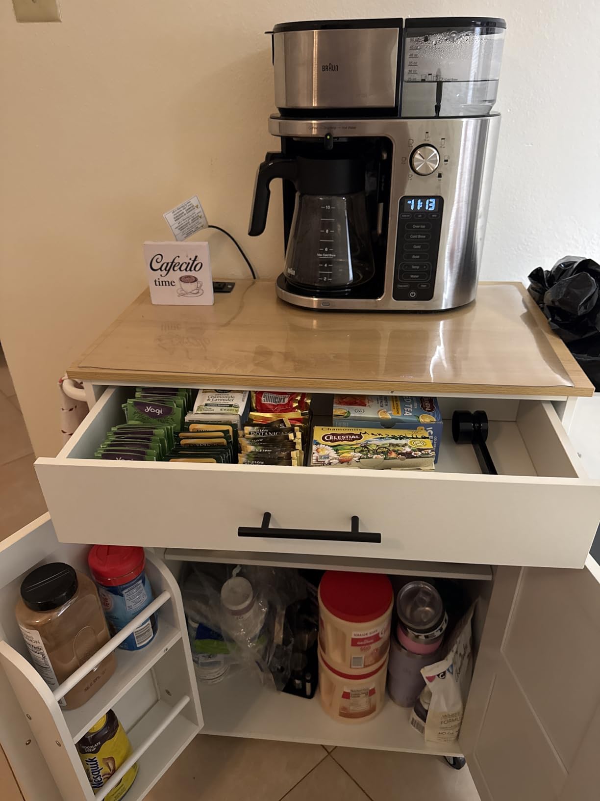 HOOBRO Kitchen Island with Power Outlet, Rolling Kitchen Island with Large Worktop, Kitchen Island Cart with Spice Rack and Drawer, Island Table for Dining Room, White and Natural WN88UZD01 customer photo 1