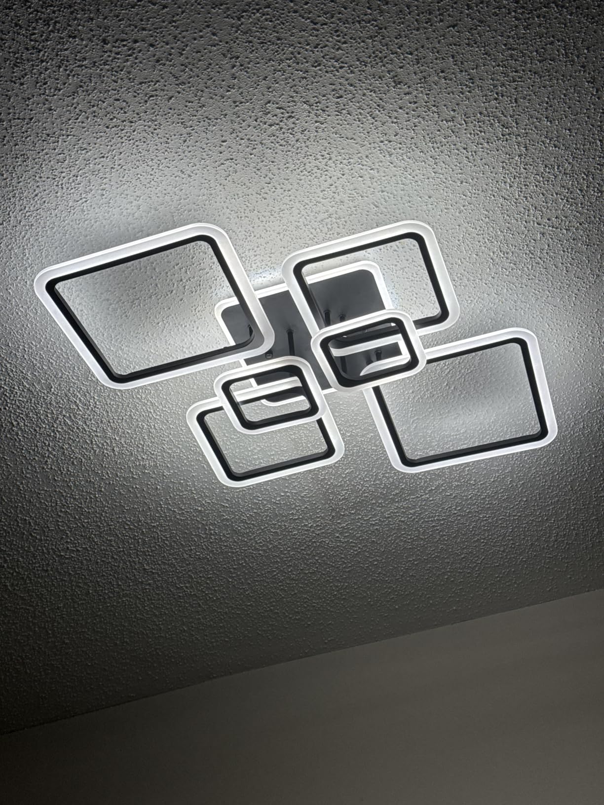 Modern Ceiling Light, 36.2'' LED Dimmable Acrylic Square 6+1 Rings Ceiling Lights with Remote, Black Flush Mount Ceiling Light Fixture for Low Ceiling Bedroom Living Room Dining Room, 130W customer photo 2