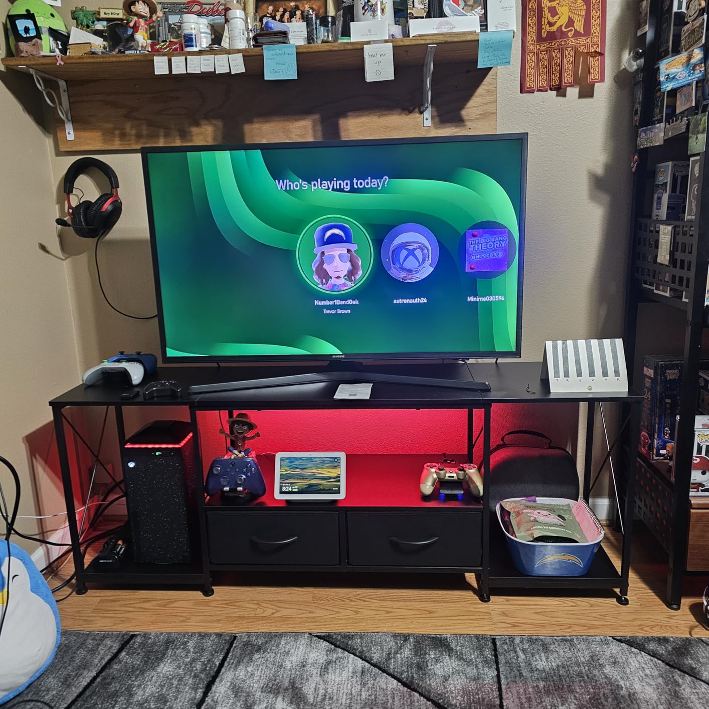 GYIIYUO TV Stand with Fabric Drawer - Entertainment Center and Industrial TV Console Table with Open Storage Shelves for Living Room, Bedroom - 55.1