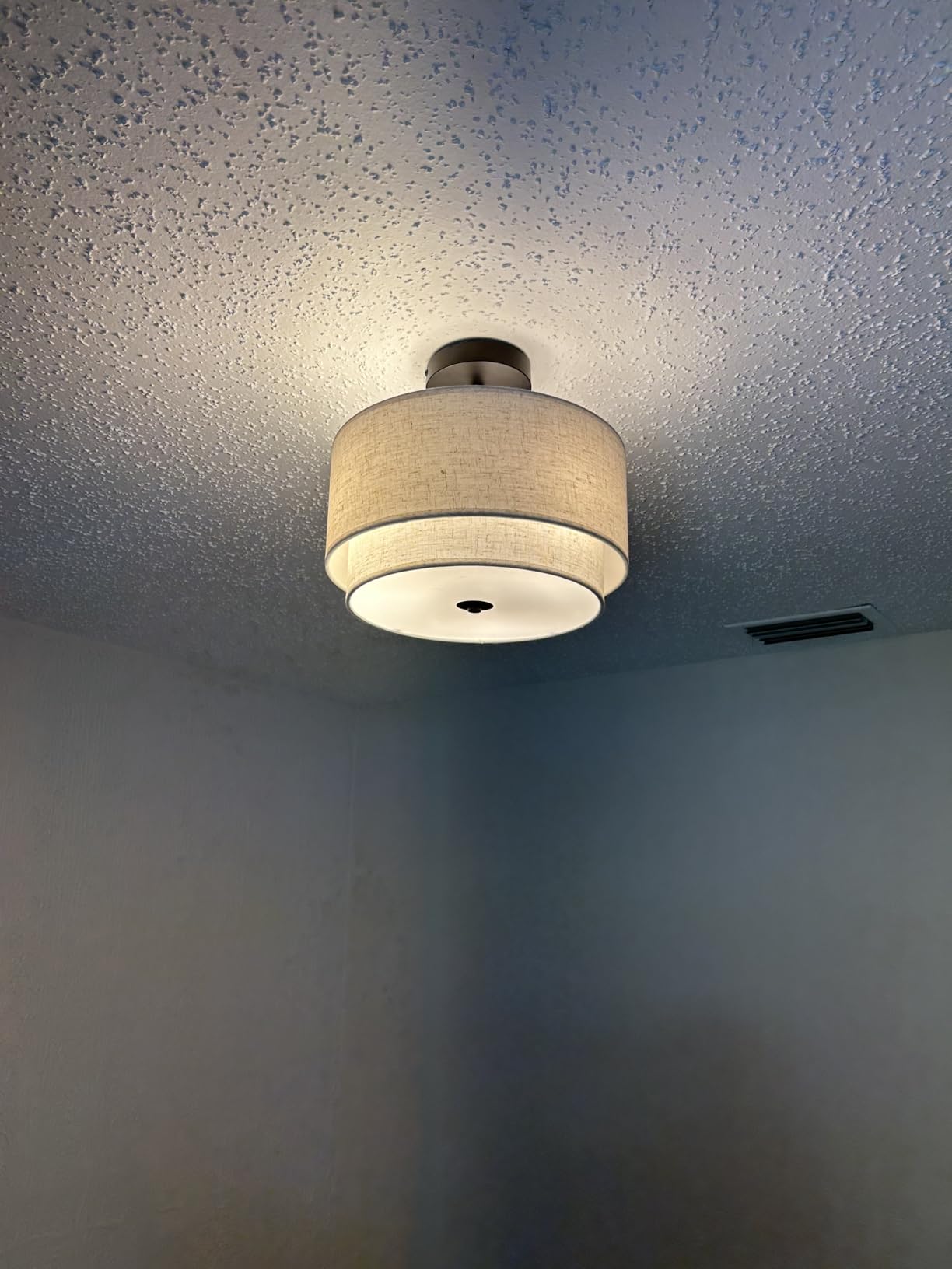 Vexagyle 12.6inch Flush Mount Ceiling Light Fixture, 3-Light Modern Close to Ceiling Light with 2-Layer Linen Fabric Shade, Farmhouse Drum Ceiling Mount Lamp for Bedroom Hallway Living Room customer photo 1
