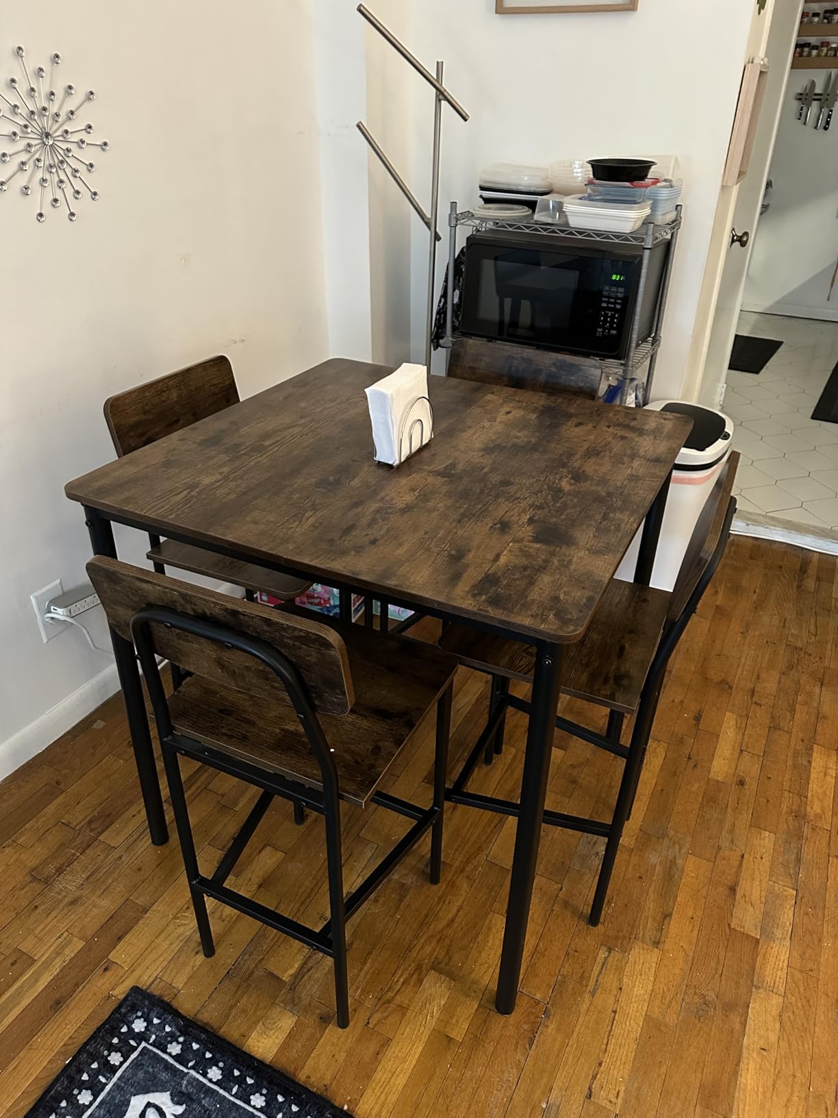 Giantex 5-Piece Dining Table Set W/Counter Height Table & 4 Bar Stools, Industrial Kitchen Dining Set W/Footrest & Backrest, Space-Saving Dinette Set for Pub, Dining Room, Restaurant (Mix Brown) customer photo 1