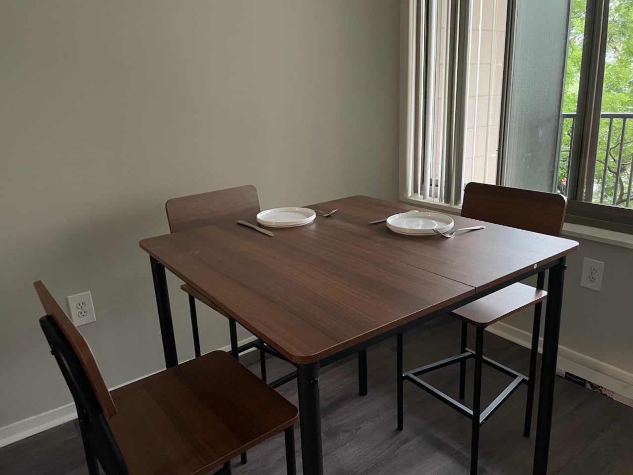 Giantex 5-Piece Dining Table Set W/Counter Height Table & 4 Bar Stools, Industrial Kitchen Dining Set W/Footrest & Backrest, Space-Saving Dinette Set for Pub, Dining Room, Restaurant (Mix Brown) customer photo 2