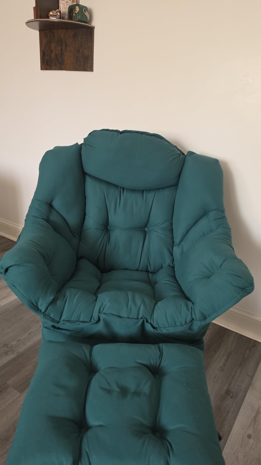 Modern Lazy Chair with Ottoman, Comfy Accent Reading Chair, Dark Green | Removable & Machine-washable Cover, with Armrests & Side Pockets, Upholstered Lounge Chair for Bedroom, Dorm, Office, Small Space customer photo 2