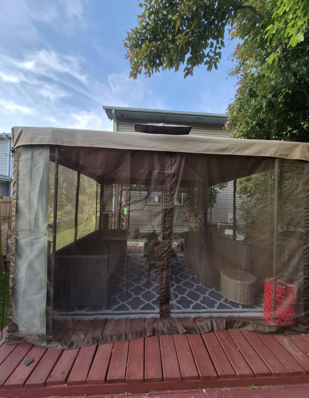 Gazebo Replacement Mosquito Netting for Patio, 10x10 ft, Coffee | 4 Panels Mesh Sidewall with Zipper, Waterproof Universal Gazebo Canopy Net, Summer Screen for Garden, Yard, Backyard, Outdoor customer photo 2