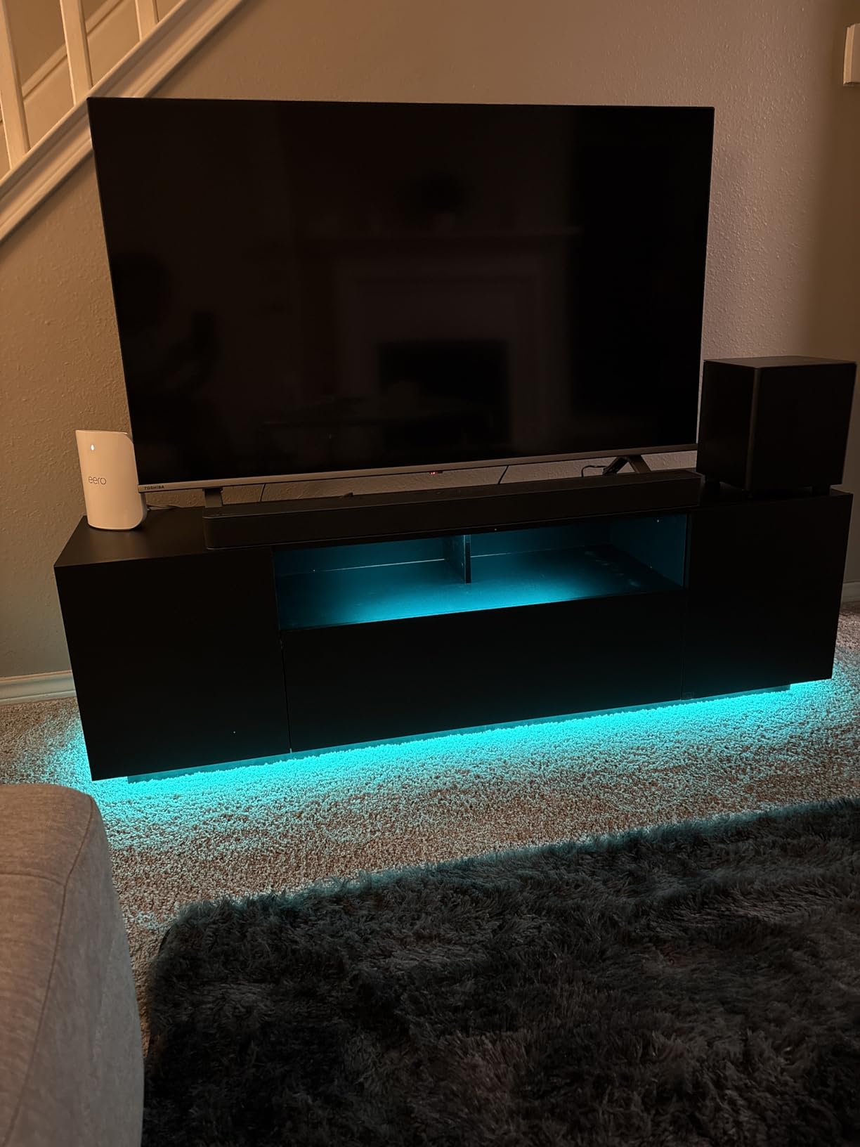 WLIVE LED TV Stand for 55/60/65 Inch TVs, Modern Entertainment Center with Storage Cabinets and Drawer, Gaming Media TV Console with RGB Lights for Living Room, Black customer photo 1