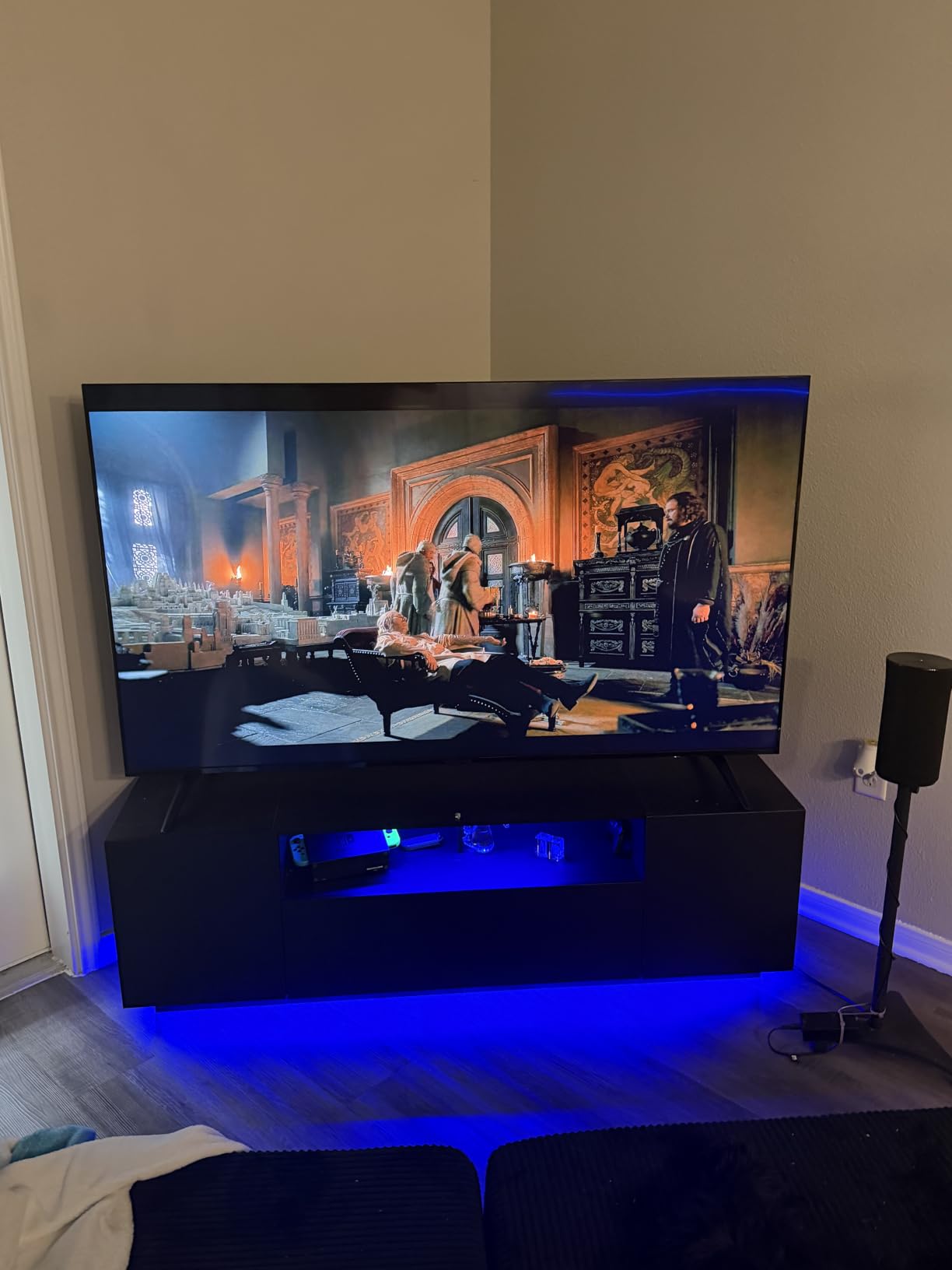 WLIVE LED TV Stand for 55/60/65 Inch TVs, Modern Entertainment Center with Storage Cabinets and Drawer, Gaming Media TV Console with RGB Lights for Living Room, Black customer photo 2