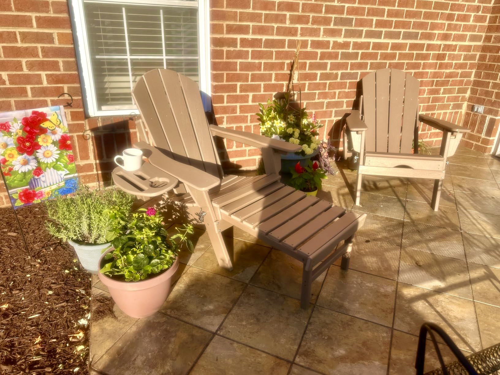 NAVINE Adjustable Adirondack Chair Set of 2 with Retractable Ottoman, Black | Folding HDPE Chair with Multifunctional Cup Holder, All-Weather Fire Pit Chair for Patio, Lawn, Backyard, Garden customer photo 2
