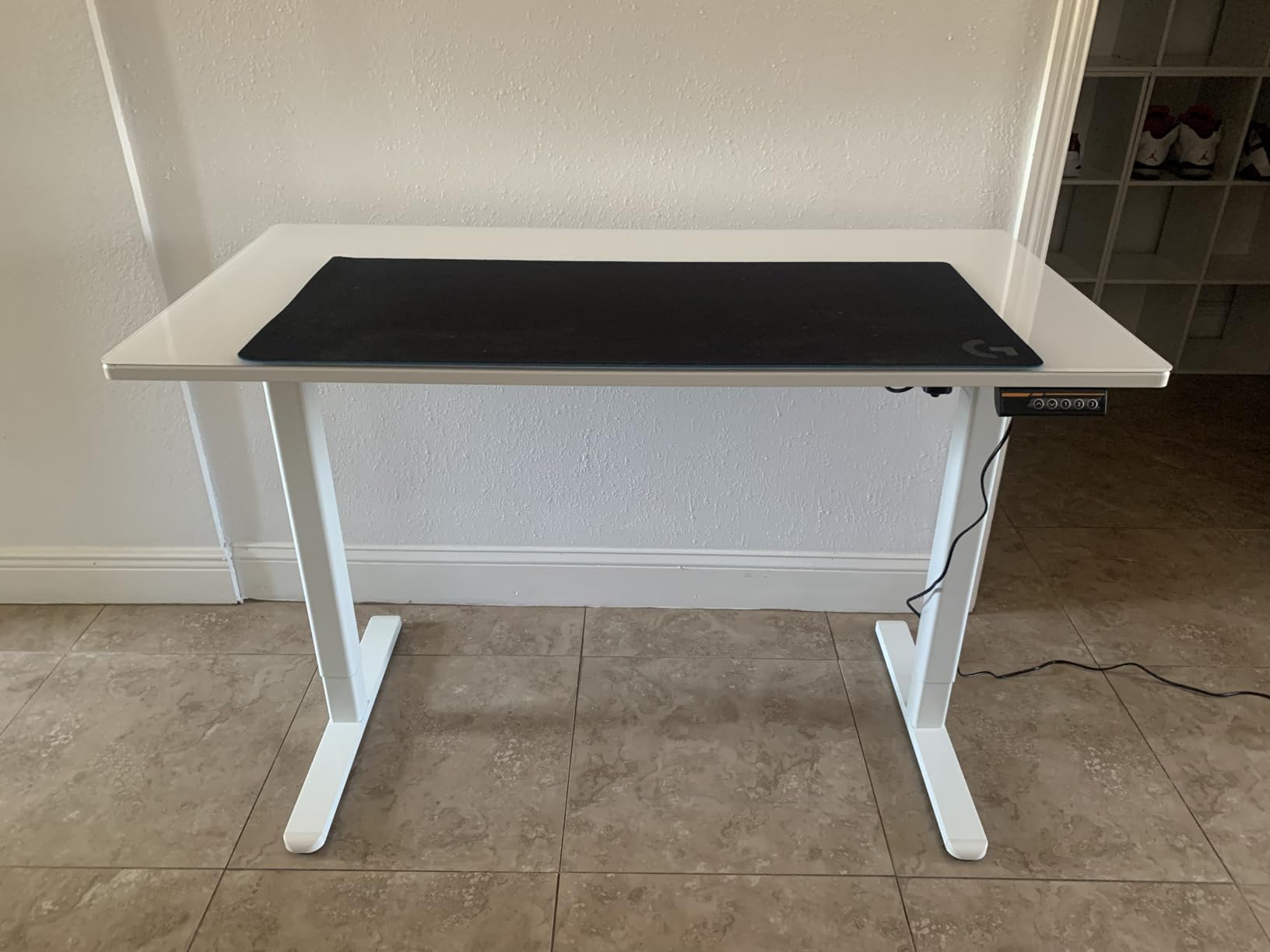 Claiks Glass Standing Desk 48x24 Inch Super White | Smooth Height Adjustment, Tempered Glass Top, 3 Memory Presets, Stand Up, 132 lbs Capacity, Quick Install customer photo 1