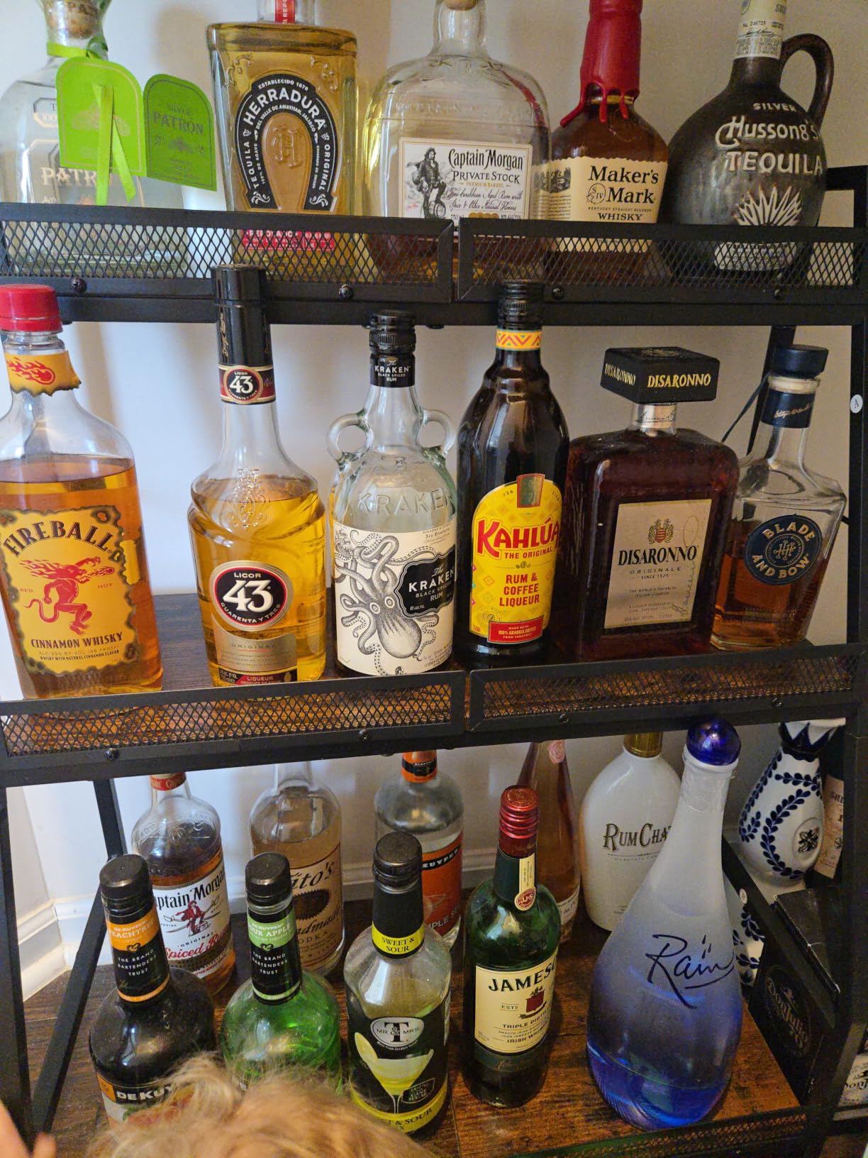 Versatile Liquor Stand for Home Bar, Wine Rack Freestanding Floor, Mini Bar Table for Liquor Whiskey Wine, 3-Tier Trapezoidal Liquor Bottle Display Shelf with Glass Holder and Fences(Patent Pending) | 3-Tier Display, 3 Glass Holder Rows, 4-Bottle Rack: Arrange the wine rack left or right of the mini bar to fit your space customer photo 2