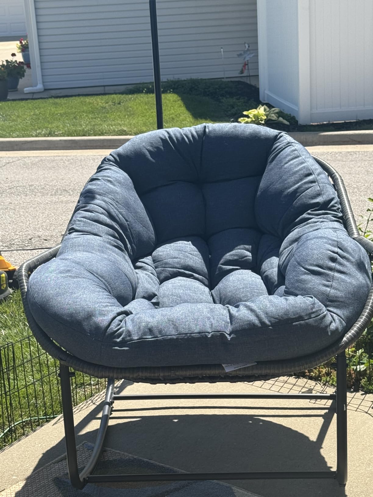 YDcosyfy Oversized Outdoor Papasan Rocking Chair with Soft Cushion, Comfy Patio Egg Chair, Wicker Lounge Rocker for Balcony/Porch/Garden, Reinforced All Weather Rattan Frame, 330 lbs Support, Beige customer photo 1