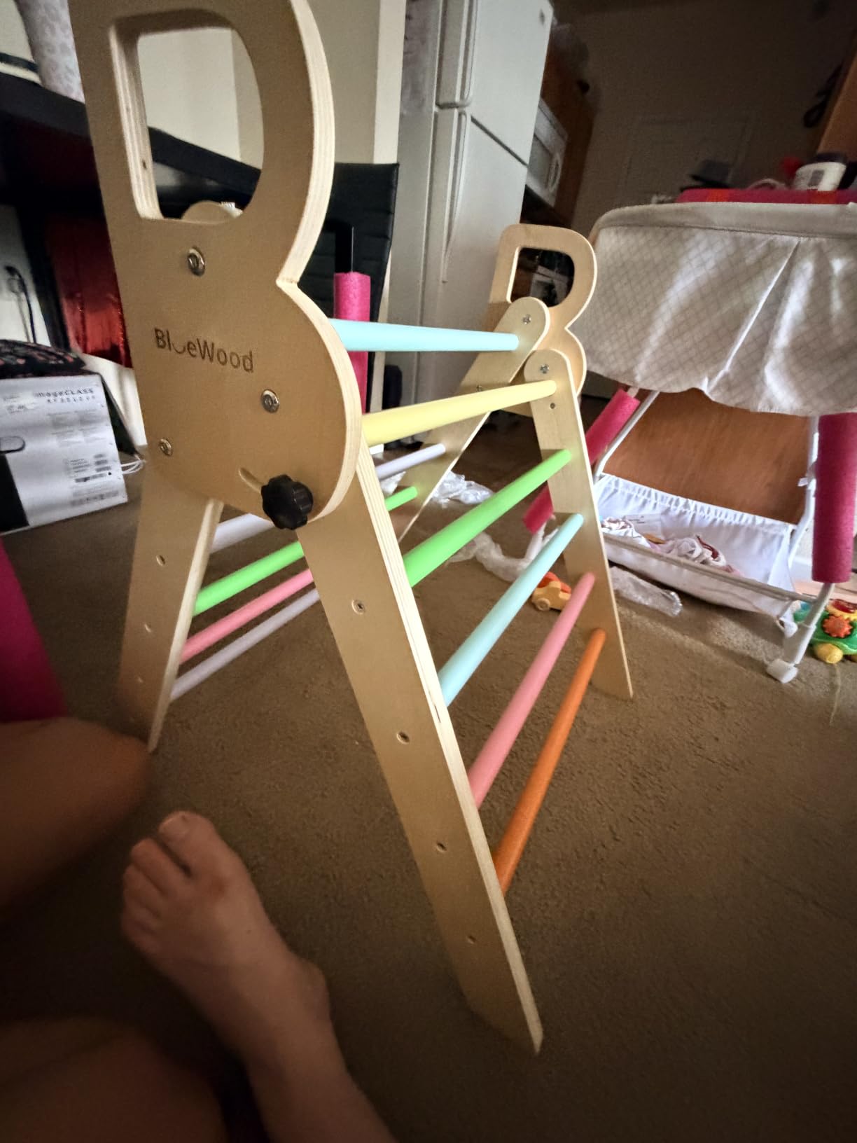 BlueWood Pikler Triangle Set with Safe Handle, Climbing Toys for 1-3 Year | Patented Safety Design, Foldable 7-in-1, with Wooden Car, Standard Size, Indoor Montessori Gift for First Birthday, Rainbow customer photo 1