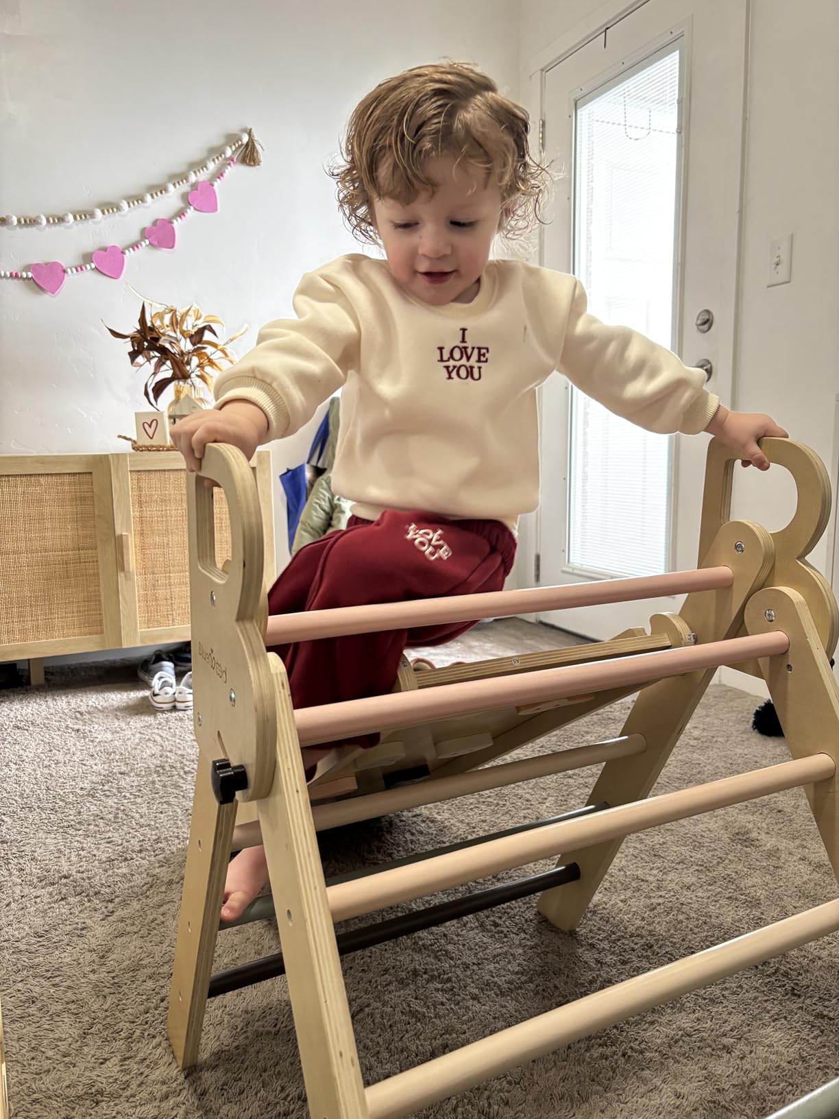 BlueWood Pikler Triangle Set with Safe Handle, Climbing Toys for 1-3 Year | Patented Safety Design, Foldable 7-in-1, with Wooden Car, Standard Size, Indoor Montessori Gift for First Birthday, Rainbow customer photo 2