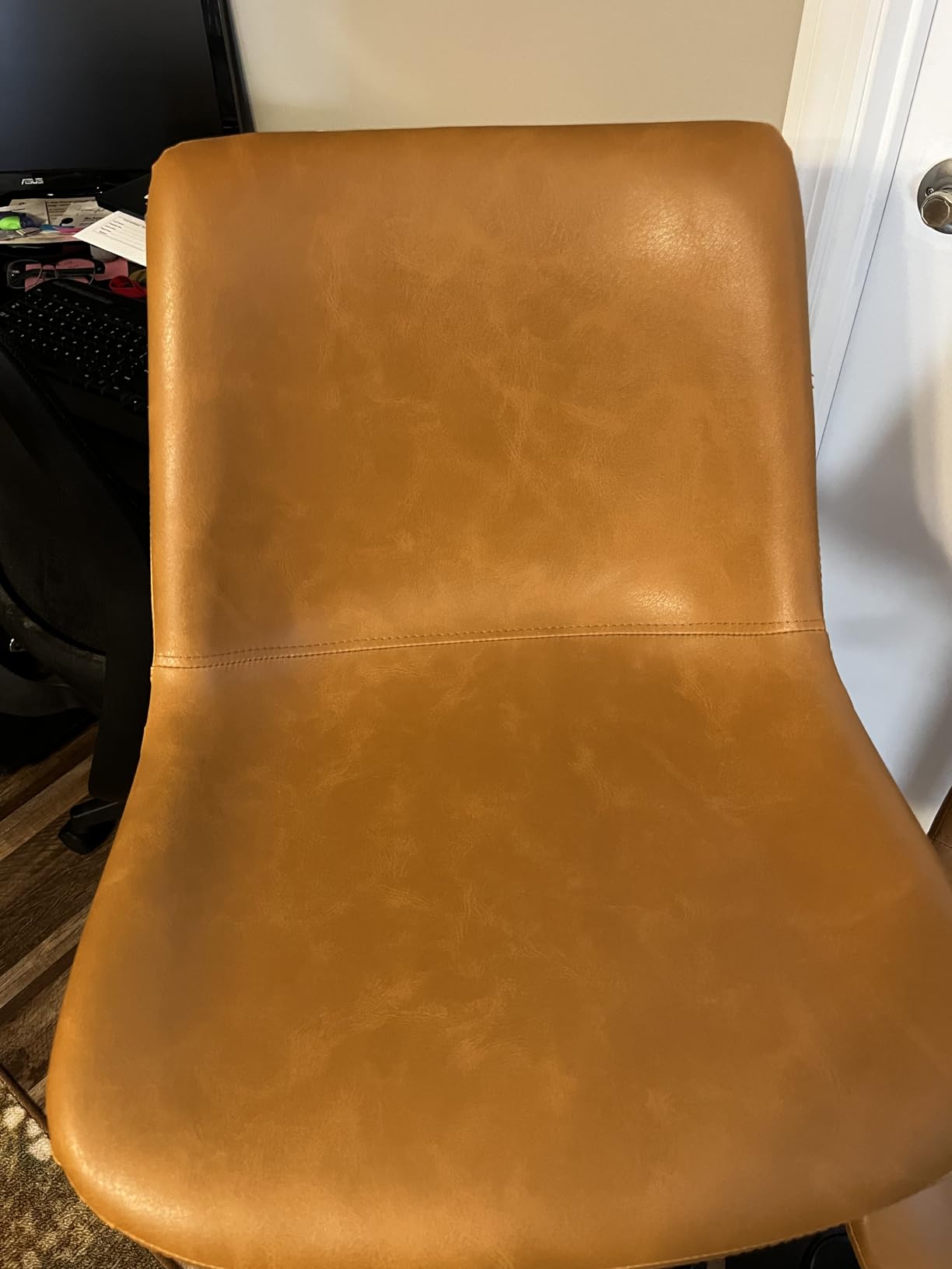 STOOLINK Vintage Bar Stools Set of 2, Crazy Horse Leather Bar Chairs, Adjustable Height Bar Stools with Back, Bar Height Stools with Footrest, Whiskey Brown customer photo 1