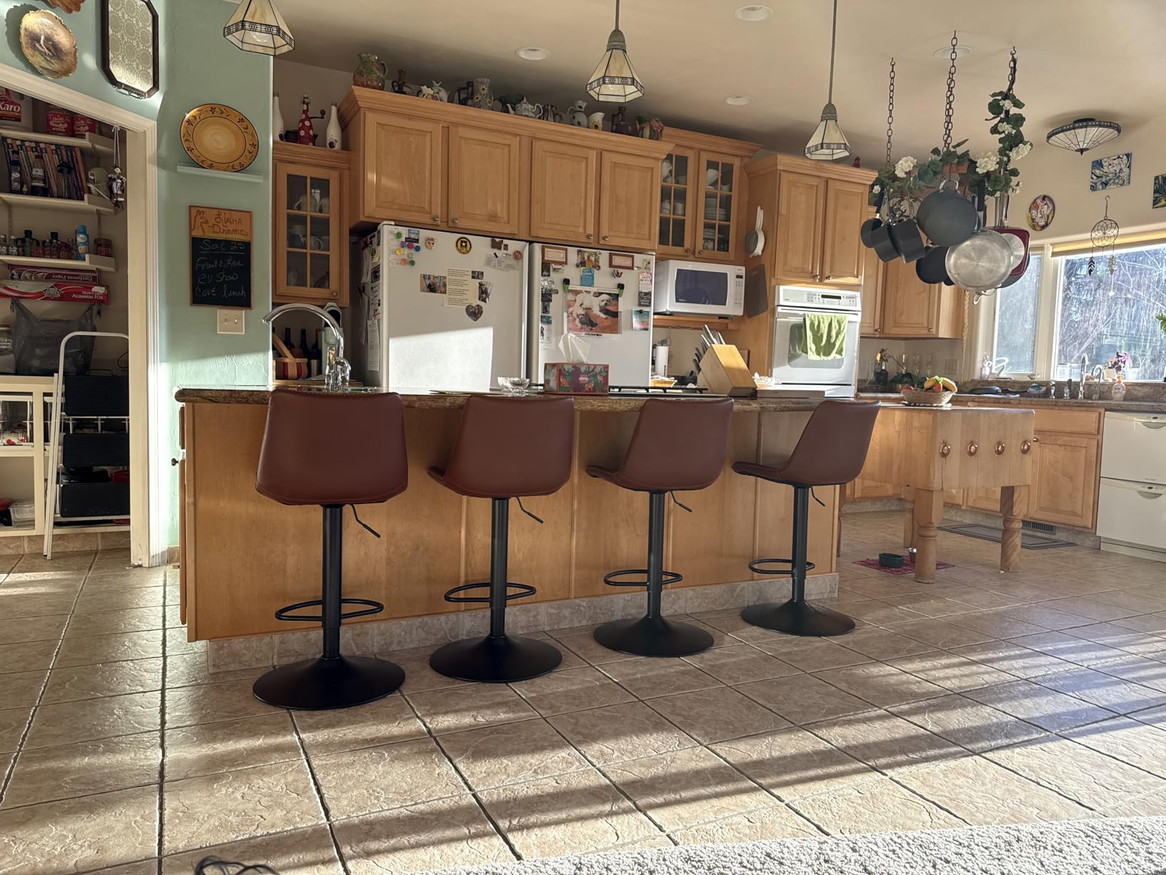 STOOLINK Vintage Bar Stools Set of 2, Crazy Horse Leather Bar Chairs, Adjustable Height Bar Stools with Back, Bar Height Stools with Footrest, Whiskey Brown customer photo 2