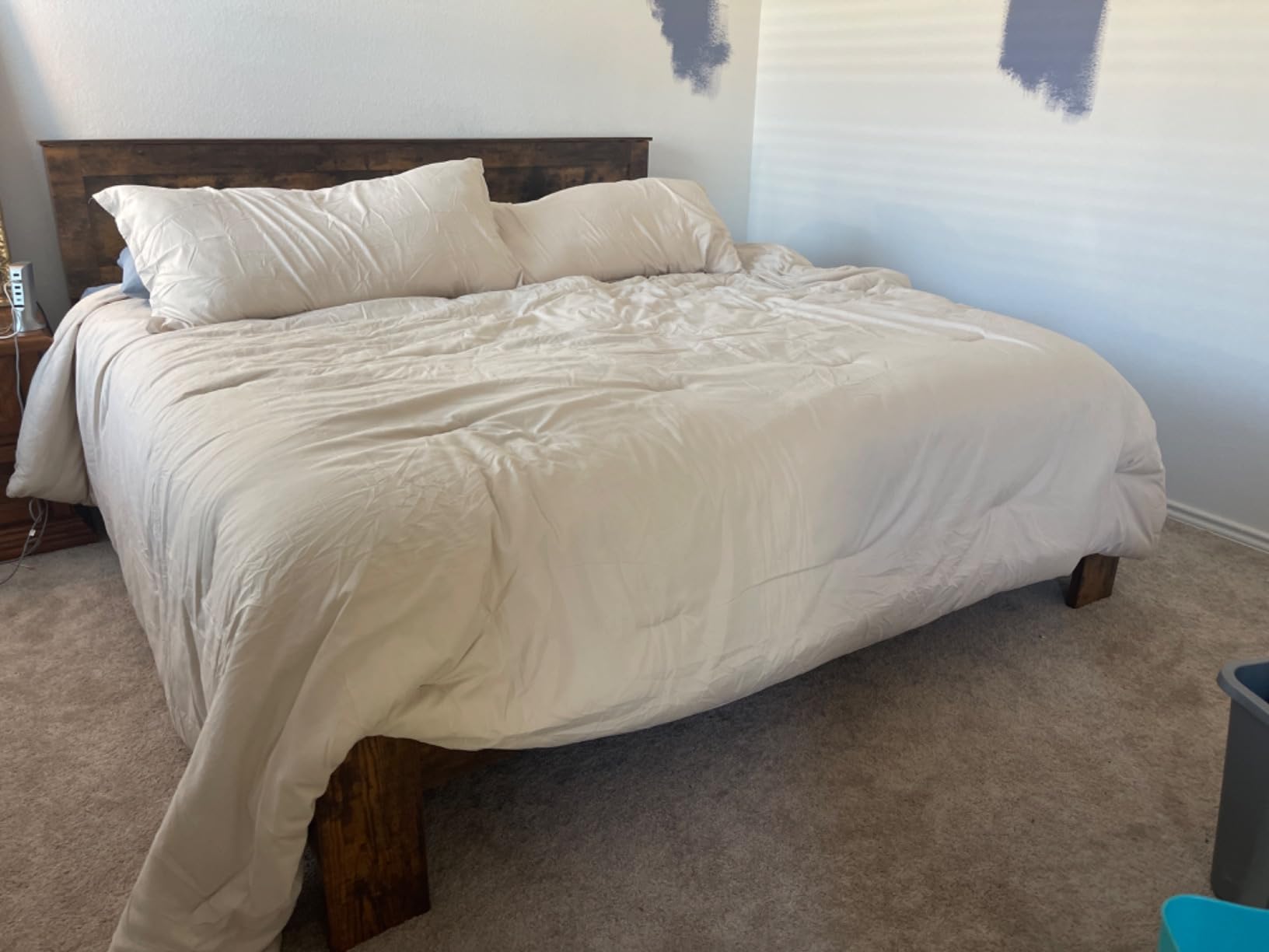 NNOOTK Wood King Size Bed Frame with Headboard and Footboard, Dark Brown | Rustic Vintage Platform Bed Frame, 12 Wood Slats Support, No Box Spring Needed customer photo 1