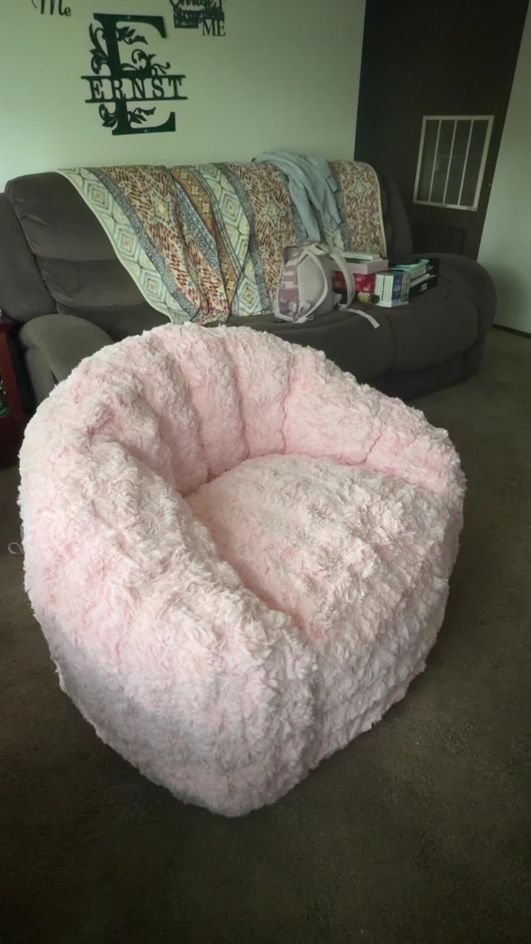 MAXYOYO Giant Bean Bag Chair for Adults, Oversized Shell Shape Bean Bag | Faux Fur Large Chair with Filler, Stuffed Big Lounge Floor Sofa for Bedroom Living Room Reading, Beige customer photo 1