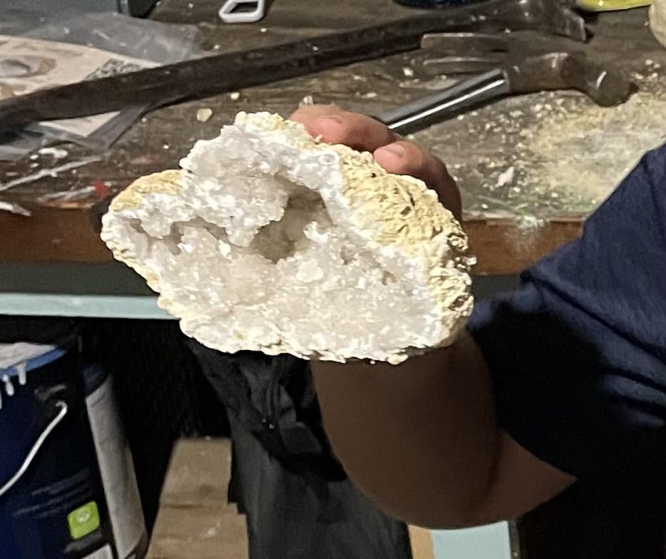TruEnergy Jumbo Break Your Own Geodes - 2 Massive Natural Crystal Geodes 4.5 to 6.5 Inch, Easy Crack-Open Geology Specimens - Magnifying Glass & Geologist Guide - Gift Ready - [Jumbo] customer photo 1