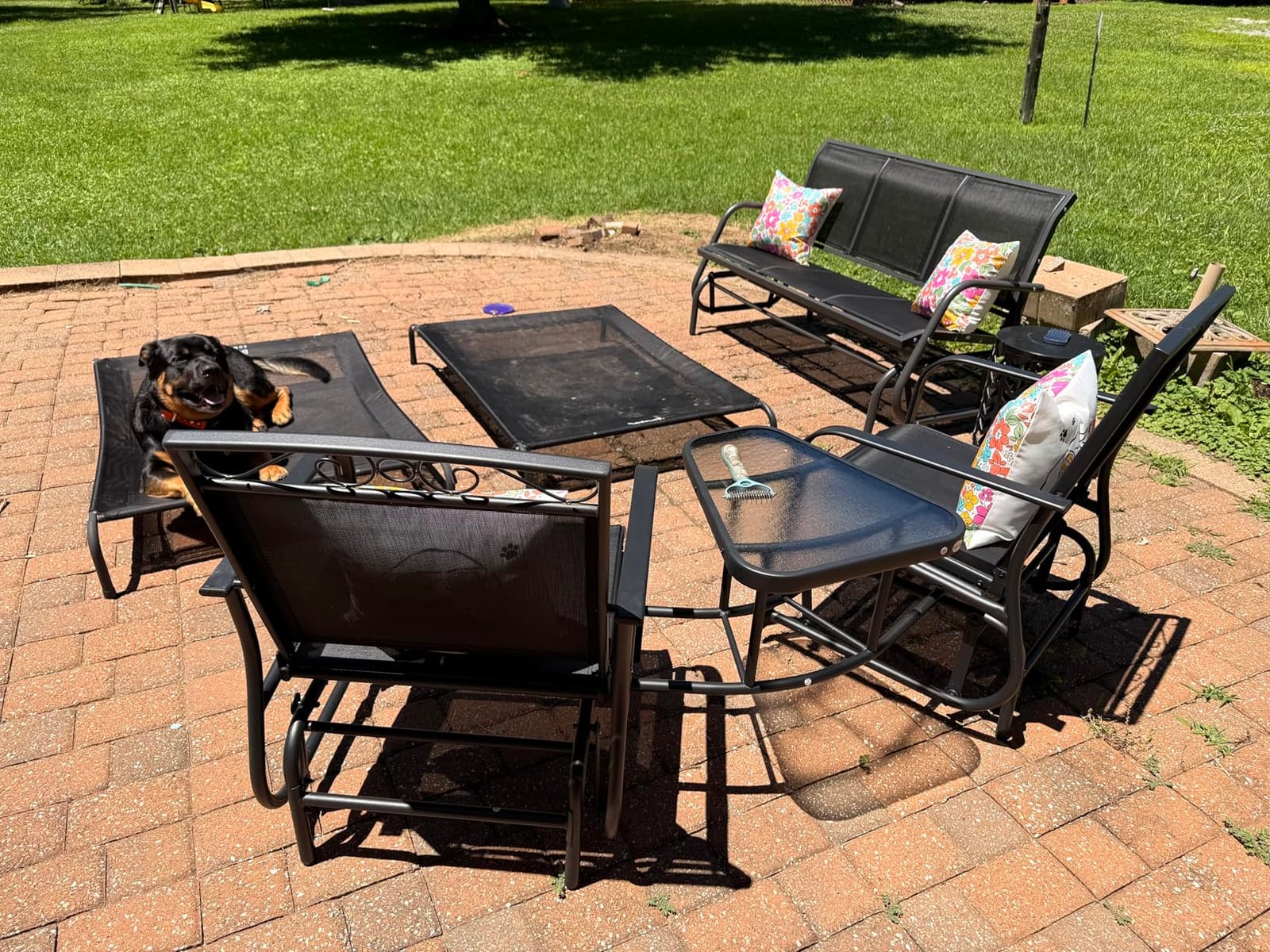 Outsunny 3-Person Patio Glider Bench Outside 3 Seats Light Mixed Brown | Porch Glider Swing, Breathable Mesh Fabric, Metal Frame customer photo 1