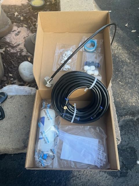 Misters for Outside Patio with Water Filter - 59Ft(18M) Misting system Line 20 Brass Mist Nozzles Brass Adapter(3/4