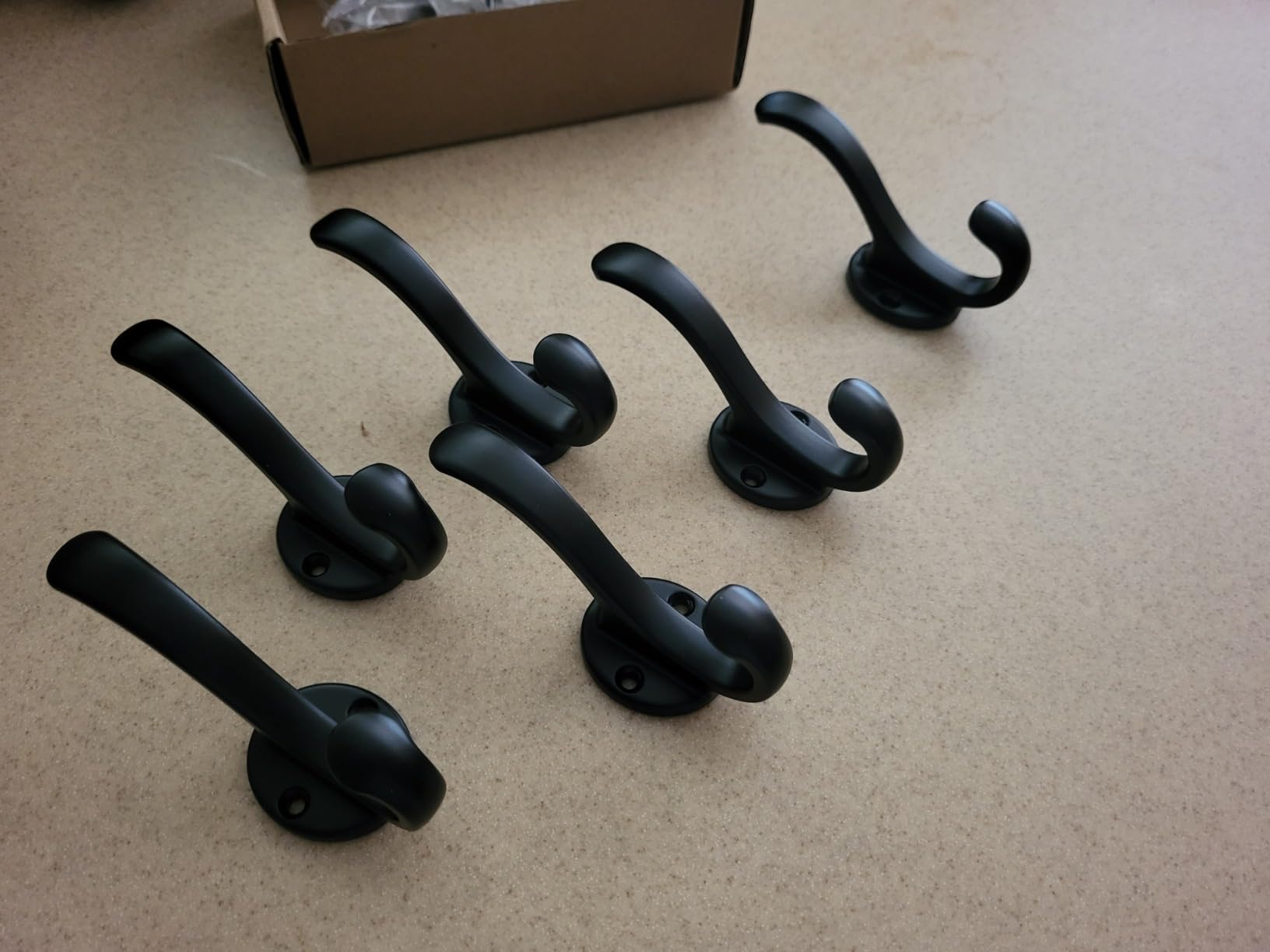 6 Pack Coat Hooks Wall Mount Heavy Duty Utility Retro Double Hooks for Hanging Coats, Hat, Towel, Key, Robe, Scarf, Bag, Cap (Black) customer photo 2