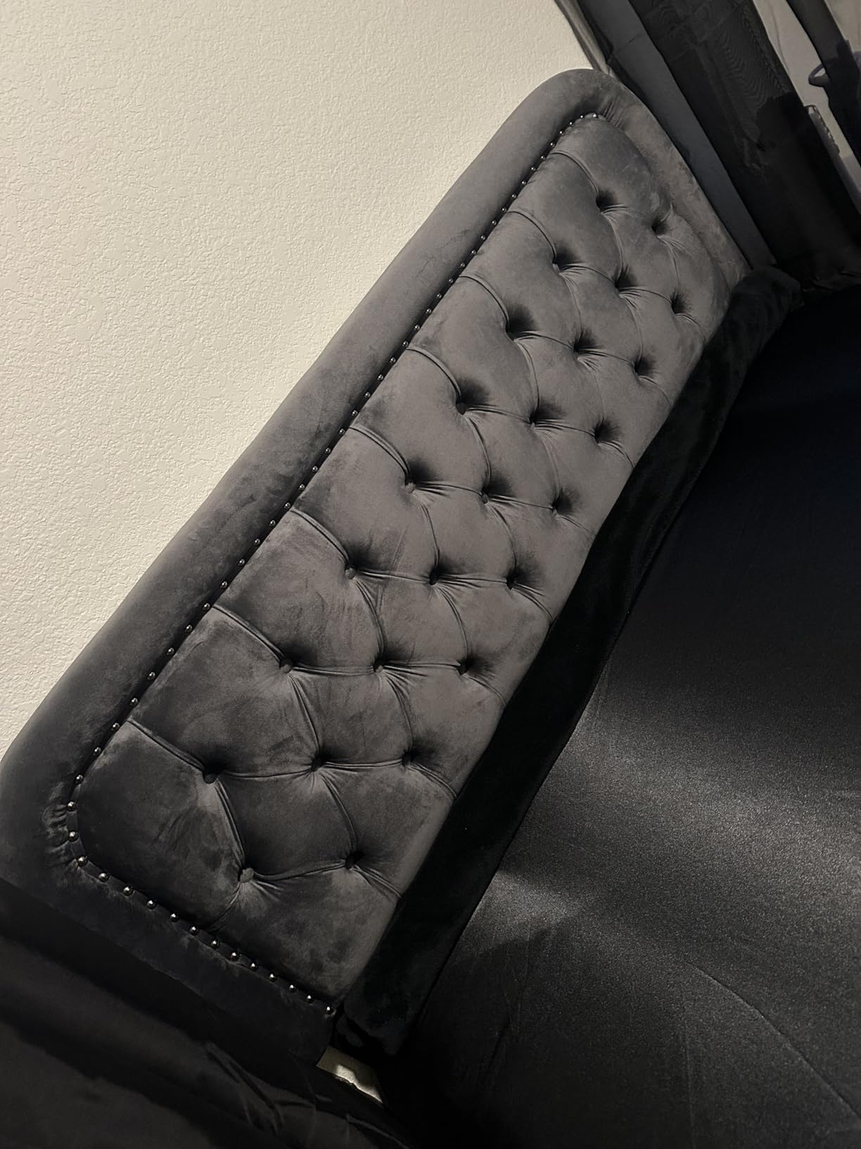 Tufted Upholstered King Size Headboard only - Button Solid Wood HeadBoards with Adjustable Height - Modern Velvet Padded Bed Headboard - Easy Assembly - Nailhead, Gray customer photo 2