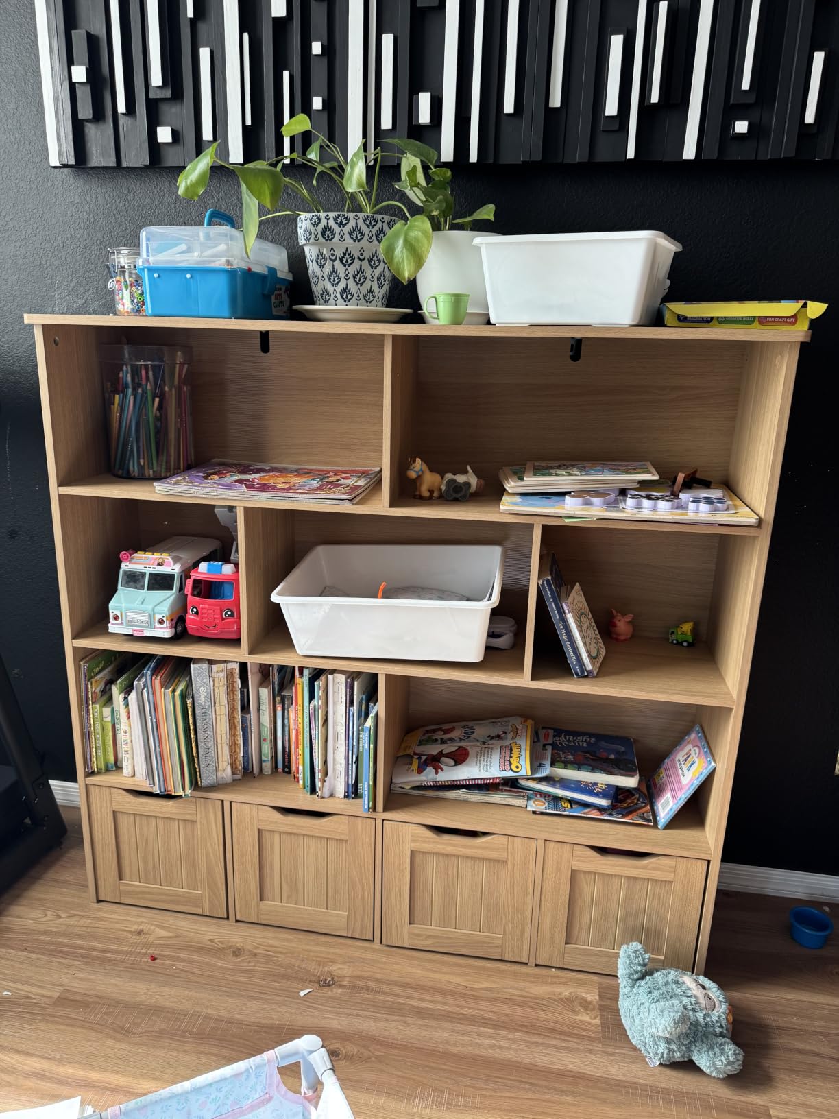 FINETONES Toy Storage Organizer with Movable Drawer Toy Organizer for Kids | Kids Bookshelf and Toy Chest Storage with Hidden Wheels, Toy Organizers and Toy Storage for Playroom, White customer photo 1