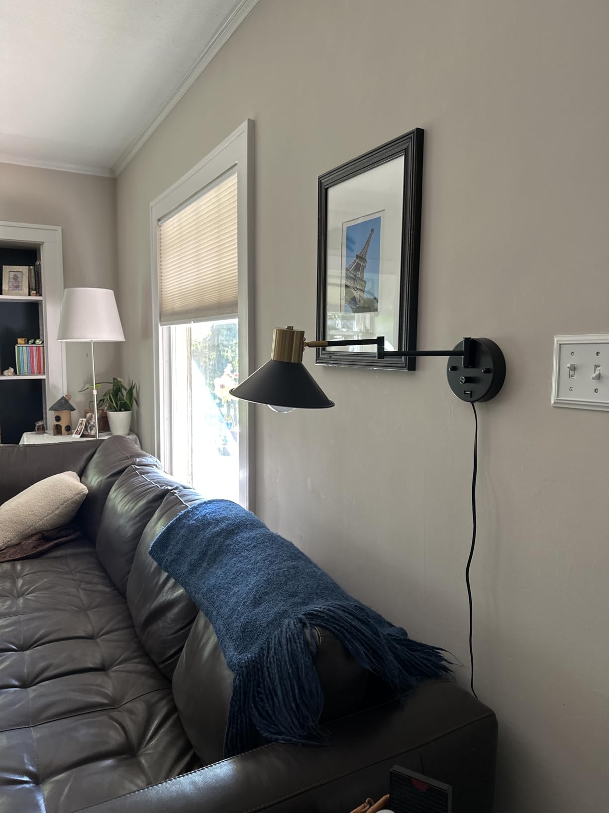 Swing Arm Wall Lamp Plug in Wall Sconces Adjustable Vintage Industrial Reading Light Bedside Wall Mount Light with Dimmable Switch and USB Port Black customer photo 1