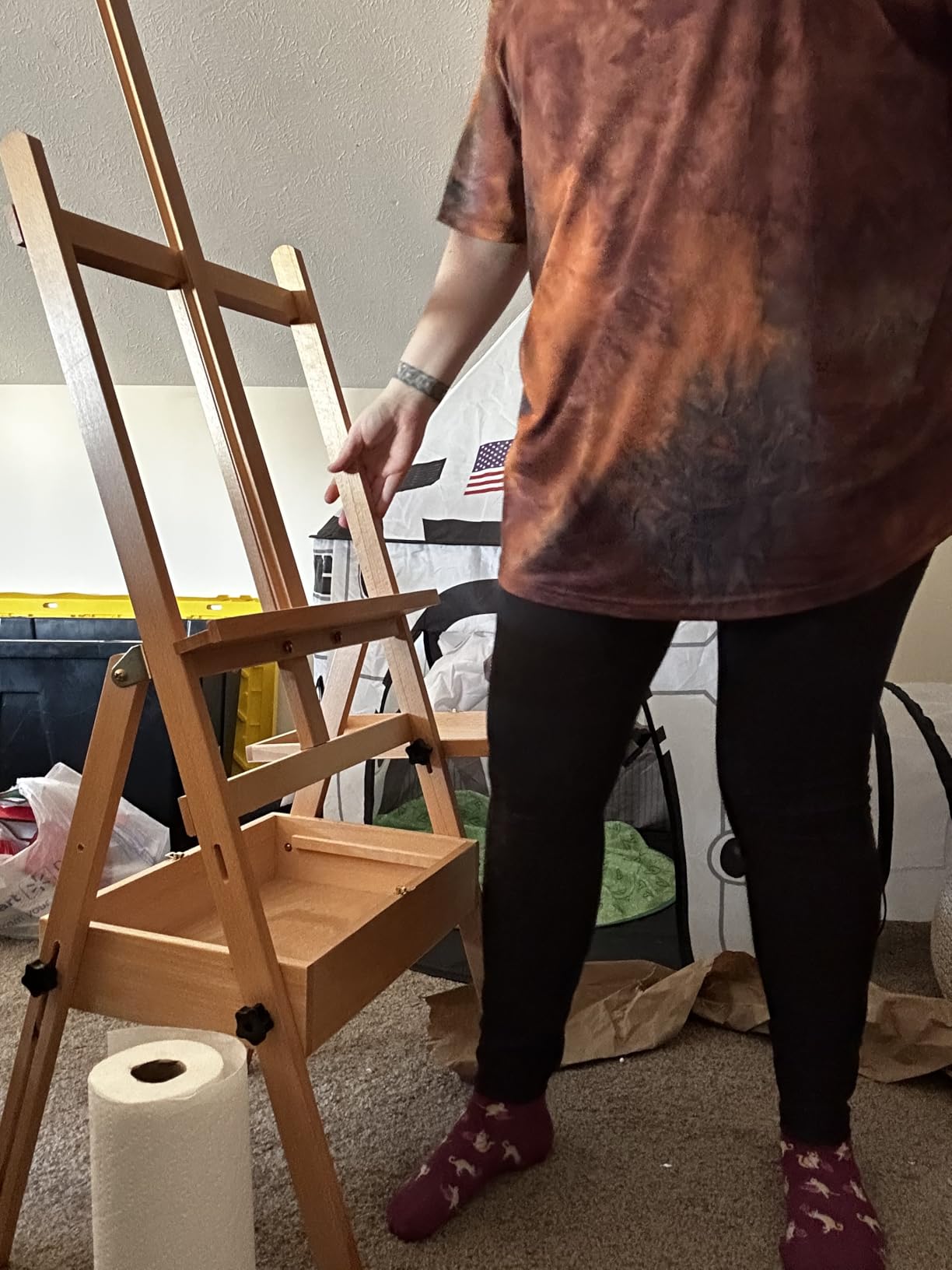 Large Beech Wood Painting Easel H-Frame, Drawer with Palette | (60