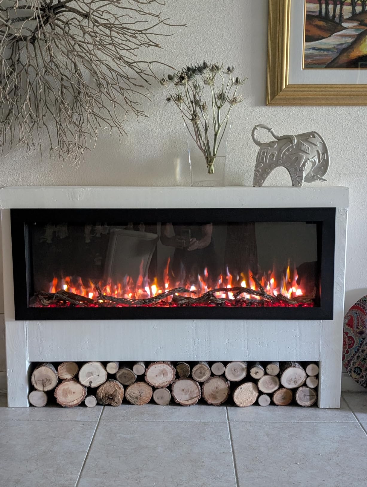 PuraFlame Bernice 60 Inch Smart Linear Electric Fireplace - Clean Hidden Vent Design, Flame with 9 Colors, Recessed in-Wall or Wall-Mount or Free Standing, Compatible with Alexa and Google Assistant customer photo 2