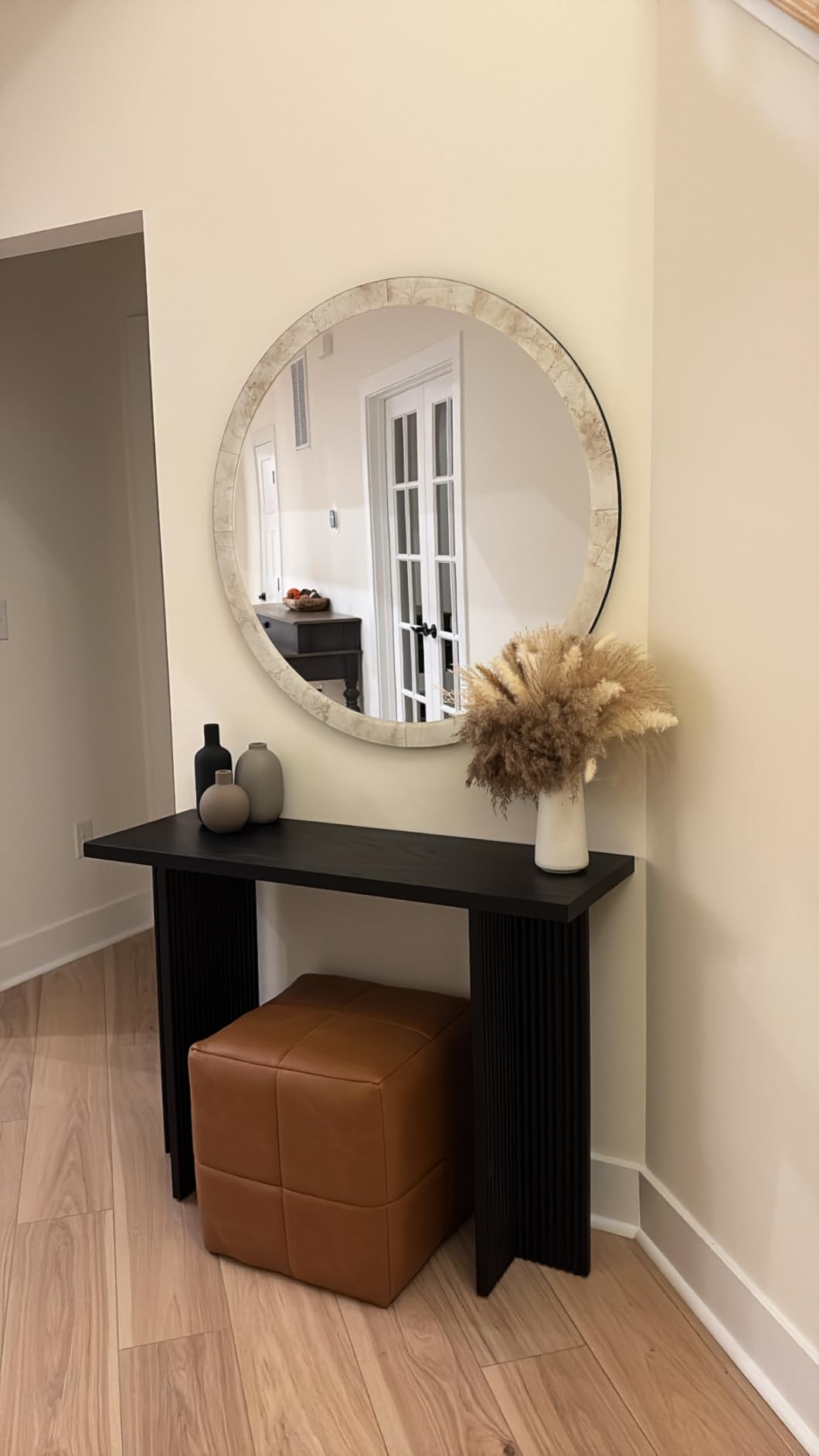 Stead Fluted Console Table - Slim Entryway Table for Narrow Hallways - Natural Wood Console with Curved Cross Base and Mid-Century Modern Style - Walnut customer photo 2