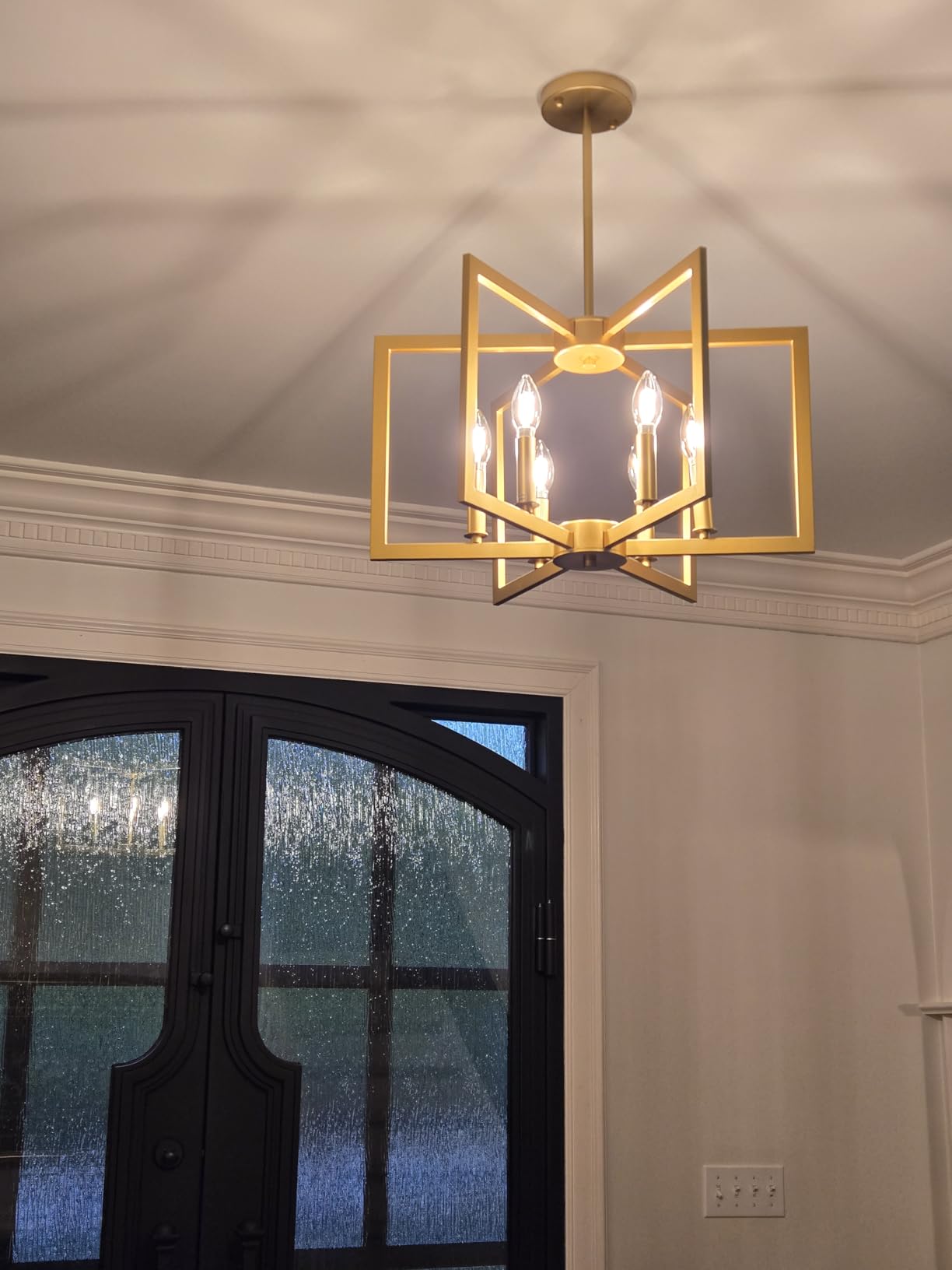 Klgxnrd 6-Light Modern Farmhouse Black Chandeliers for Entryway, Geometric Pendant Lights Kitchen Island, Hanging Industrial Metal Chandelier for Stairway Foyer Hallway Dining Room customer photo 1