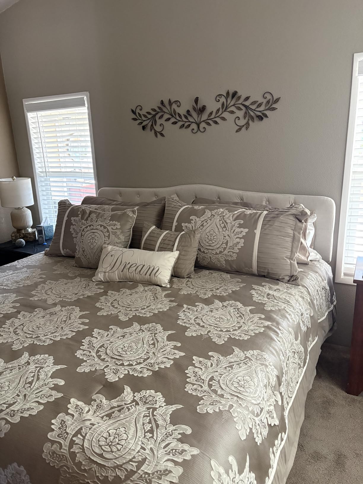Rosevera Givanna Adjustable Height Headboard with Linen Upholstery and Button Tufting for Bedroom, King, Classic Beige customer photo 1