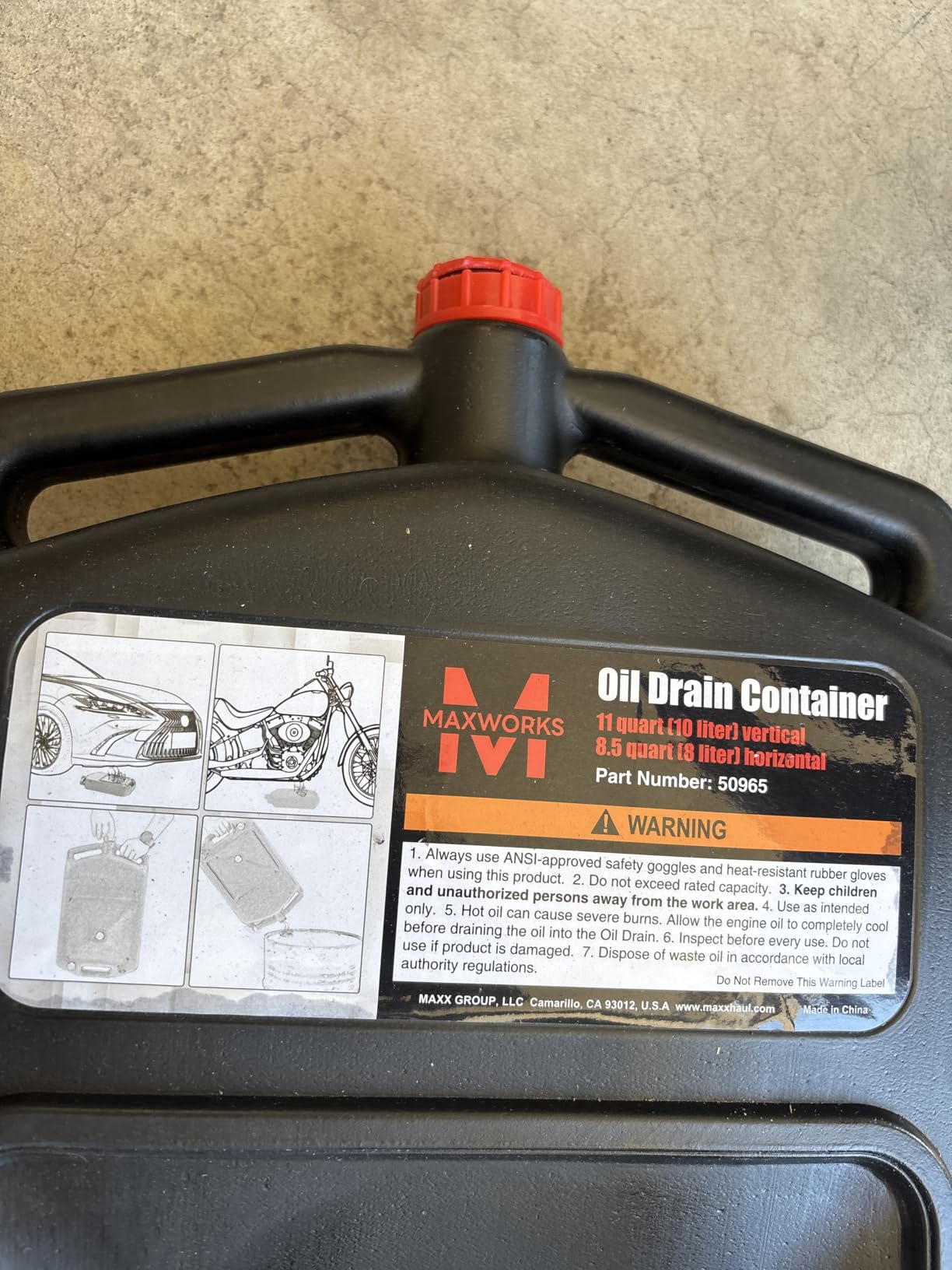 MaxWorks 50965 Low Profile 8.5 Quart (8 Liter) Oil Drain Container, fits Most ATV's Tractors, Lawn mowers, Motorcycles and Low Clearance Vehicles customer photo 1